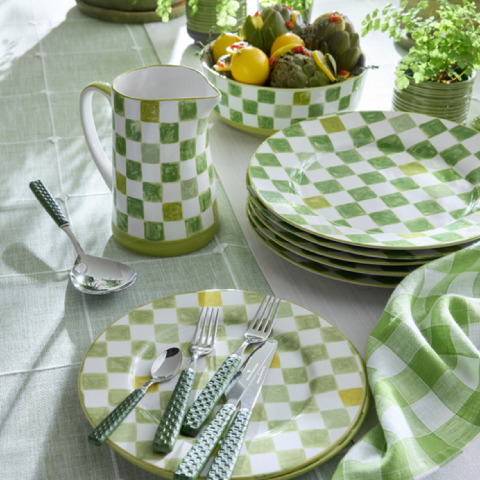MacKenzie-Childs green check pitcher