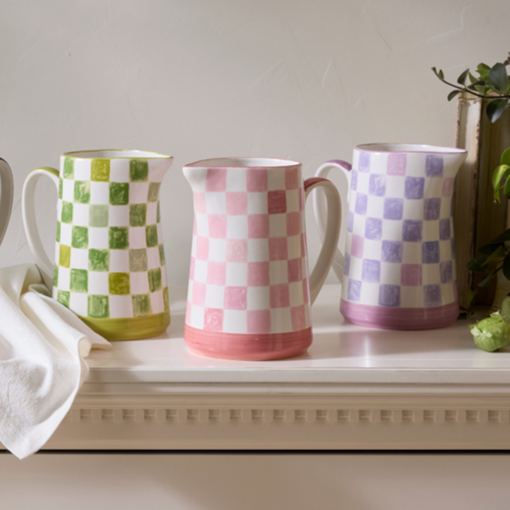 MacKenzie-Childs pink check pitcher