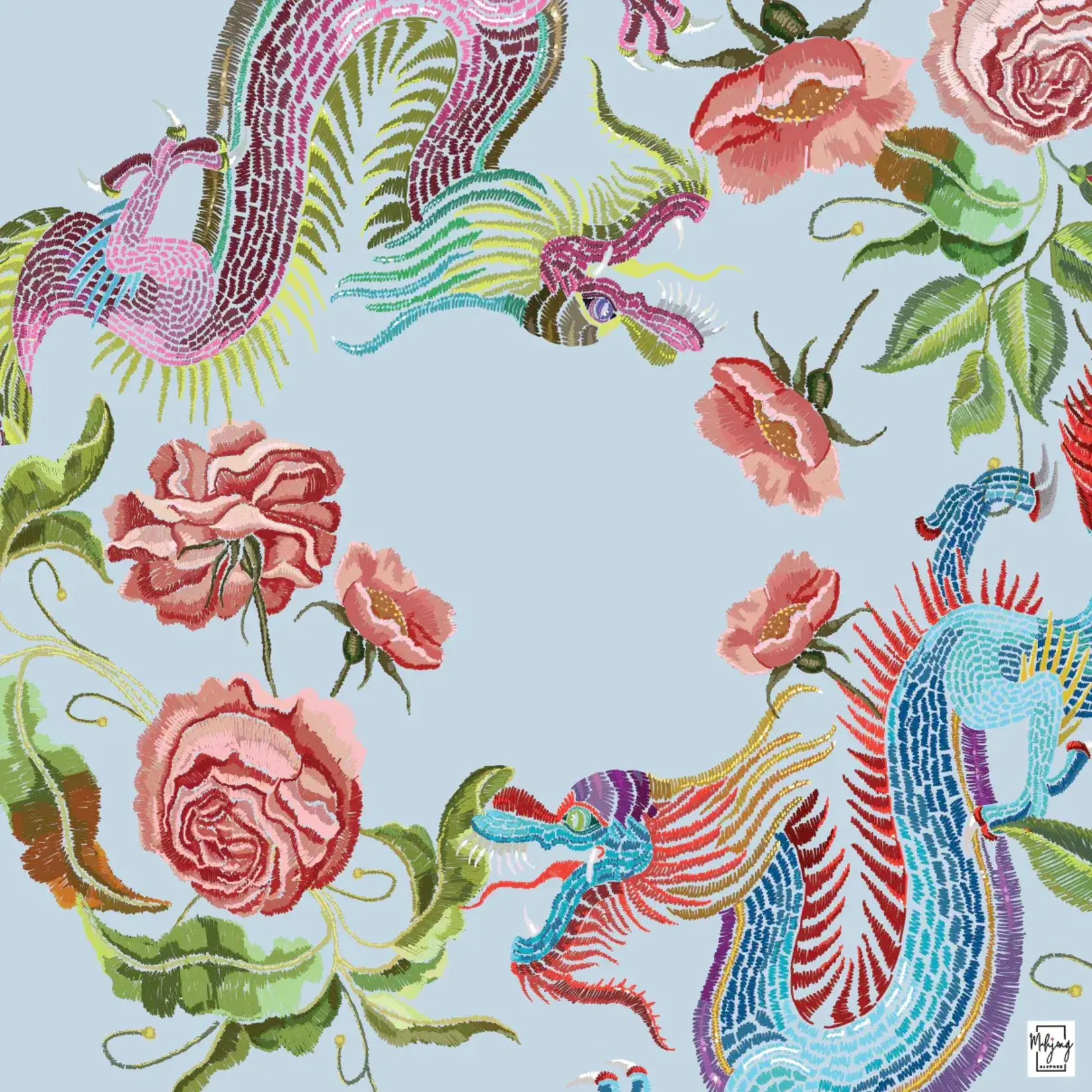 Bespoke Mahjong YEAR OF THE DRAGON MAT - PERIWINKLE no tube