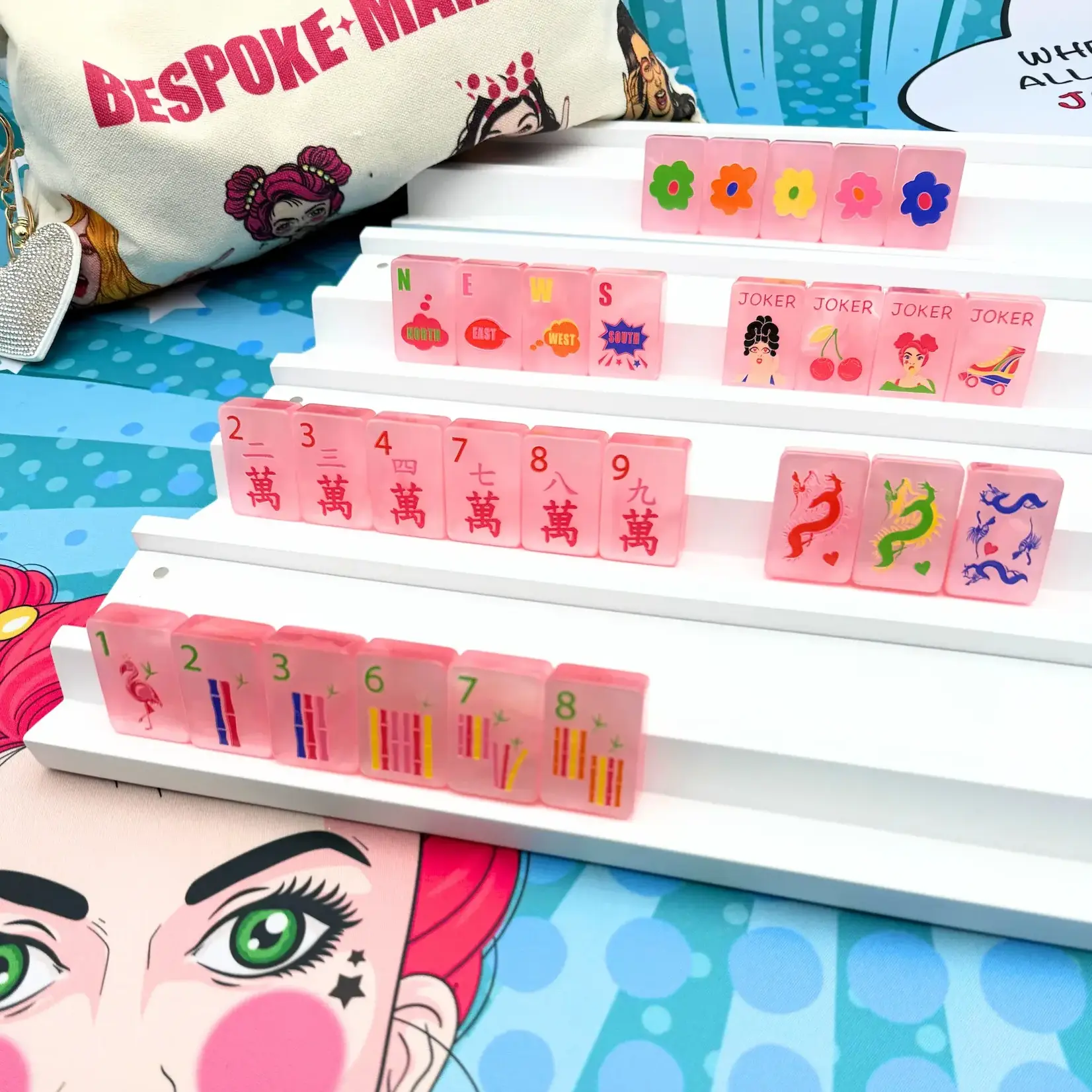 Bespoke Mahjong POP DIVA - COTTON CANDY PINK PEARL MAHJONG TILES
