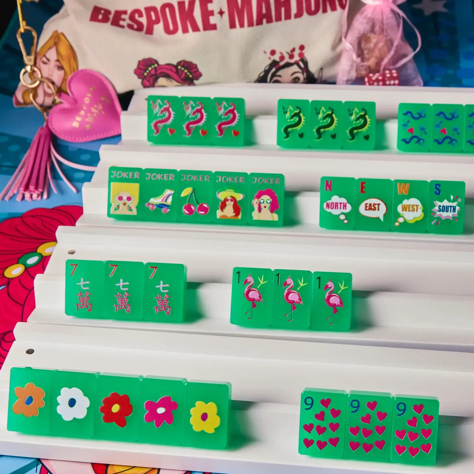 Bespoke Mahjong Pop Diva - Disco Green Mahjong Tiles