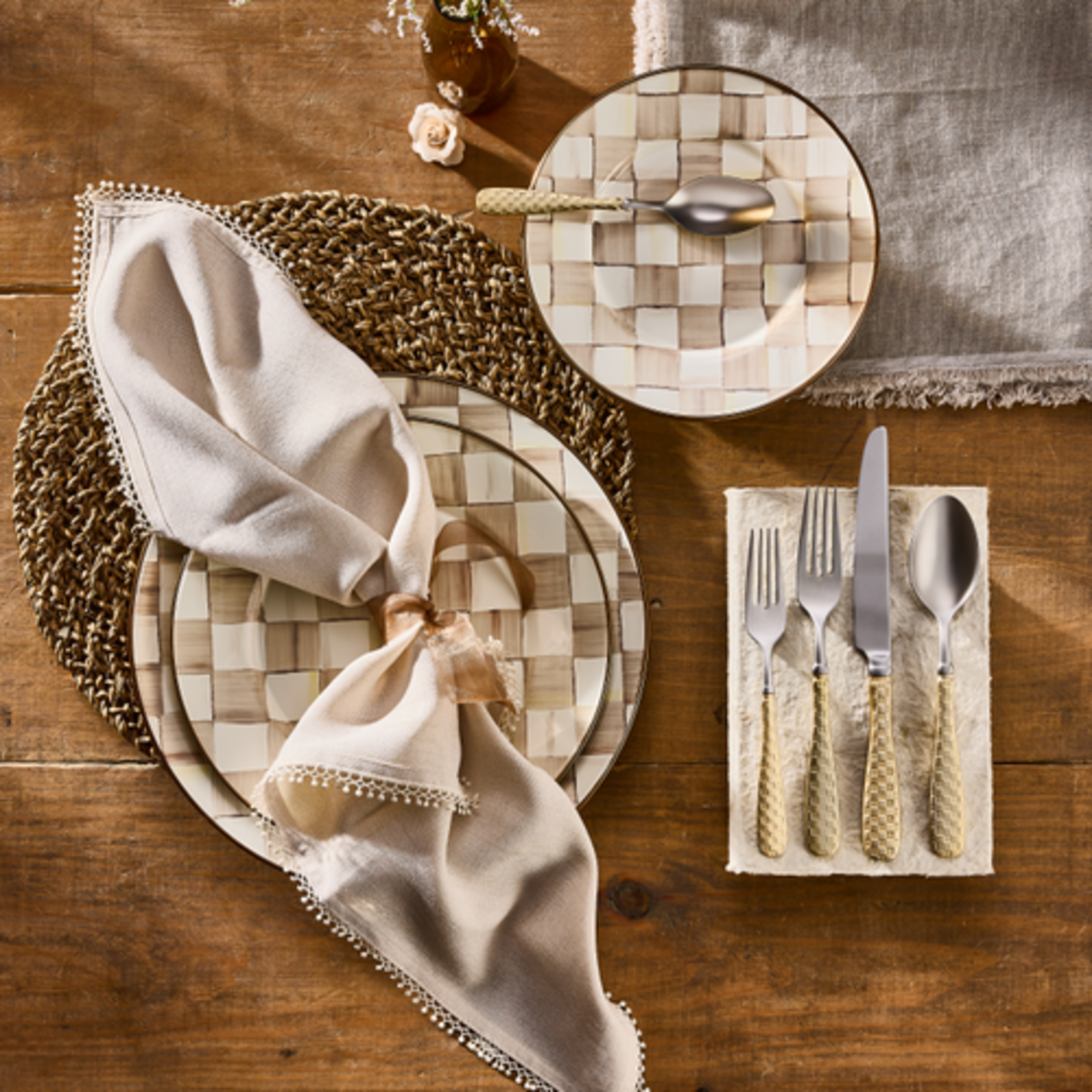 MacKenzie-Childs mocha check charger/plate