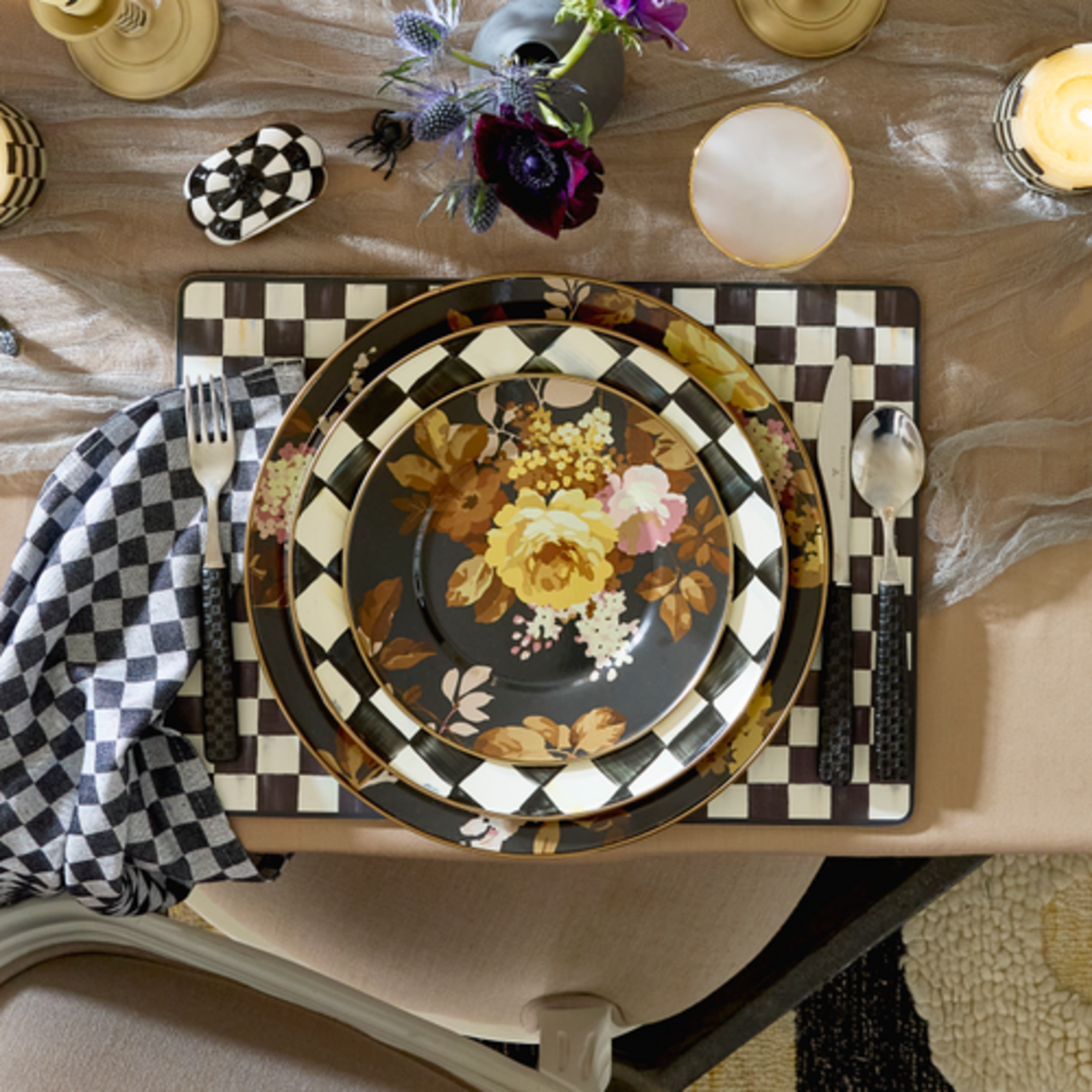 MacKenzie-Childs wild rose brown charger plate