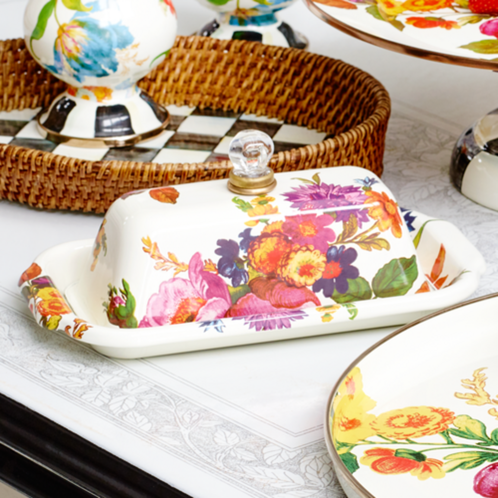 MacKenzie-Childs white flower market butter box