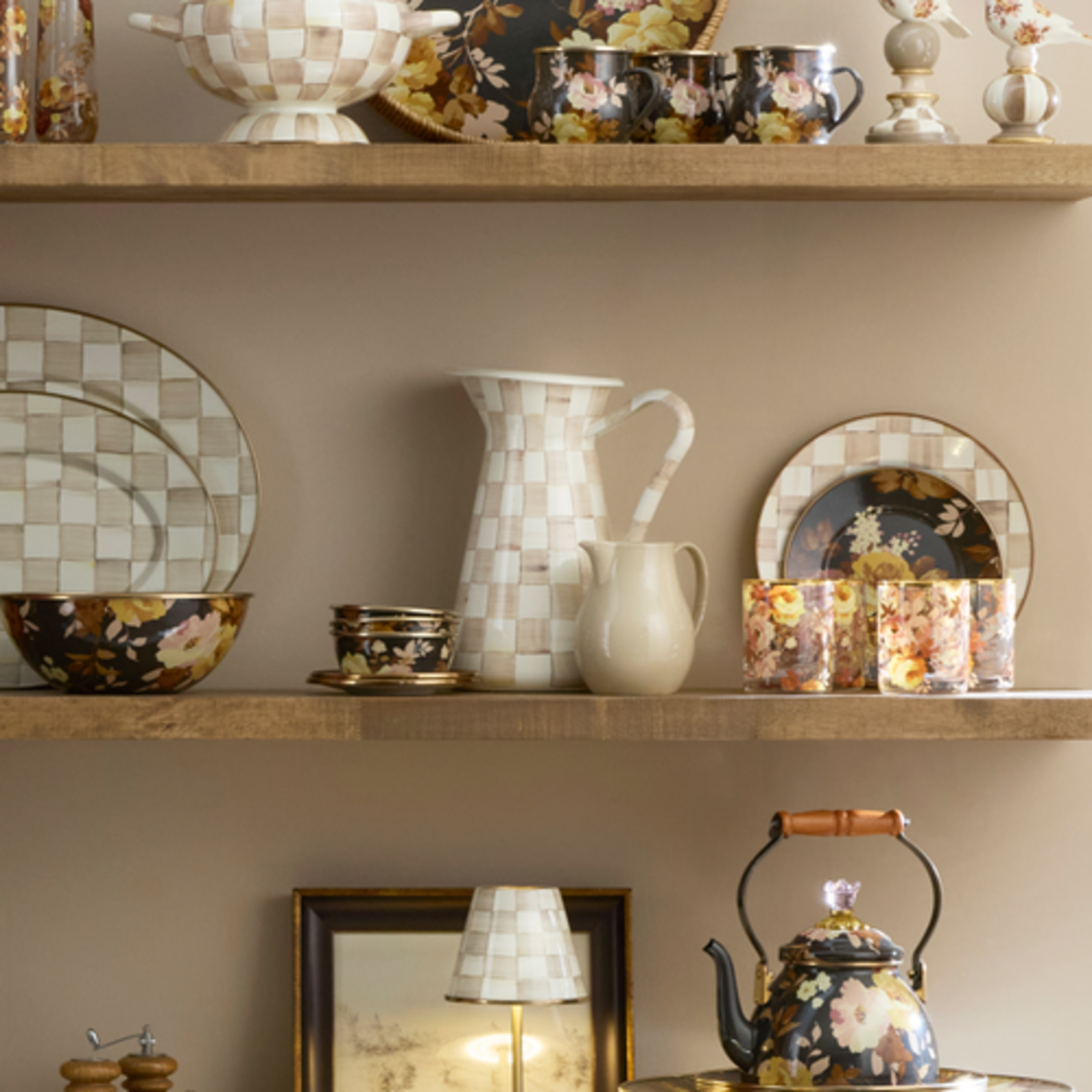 MacKenzie-Childs mocha check large practical pitcher