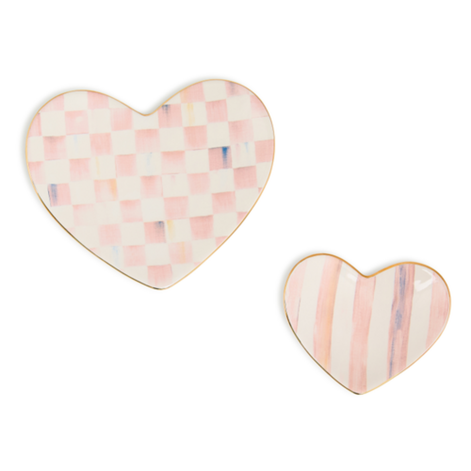 MacKenzie-Childs rosy heart trinket dishes, set of 2