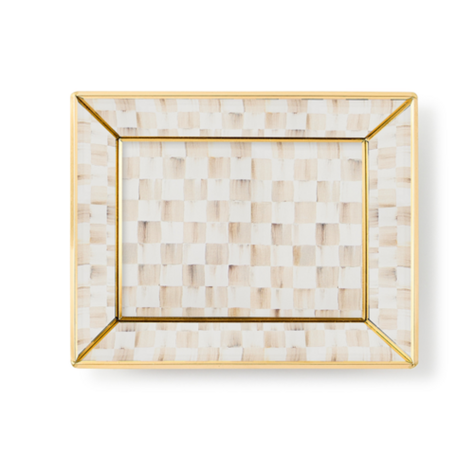 MacKenzie-Childs mocha check small glass vanity tray