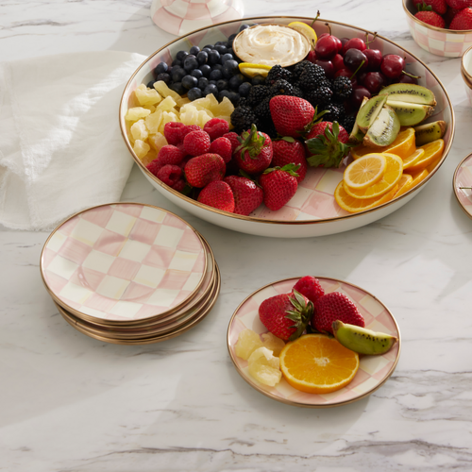 MacKenzie-Childs rosy check appetizer plates, set of 4
