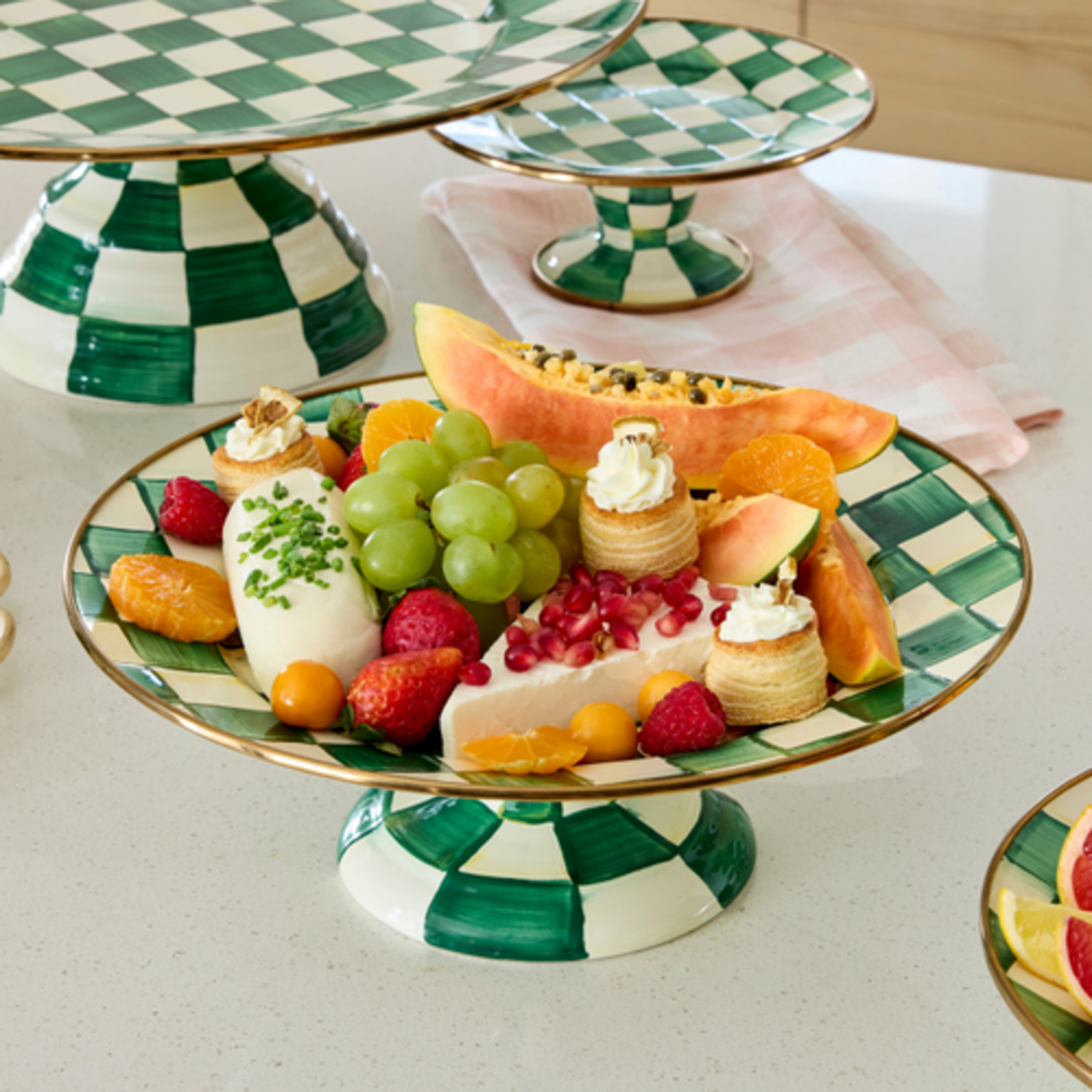 MacKenzie-Childs emerald check mini pedestal platter