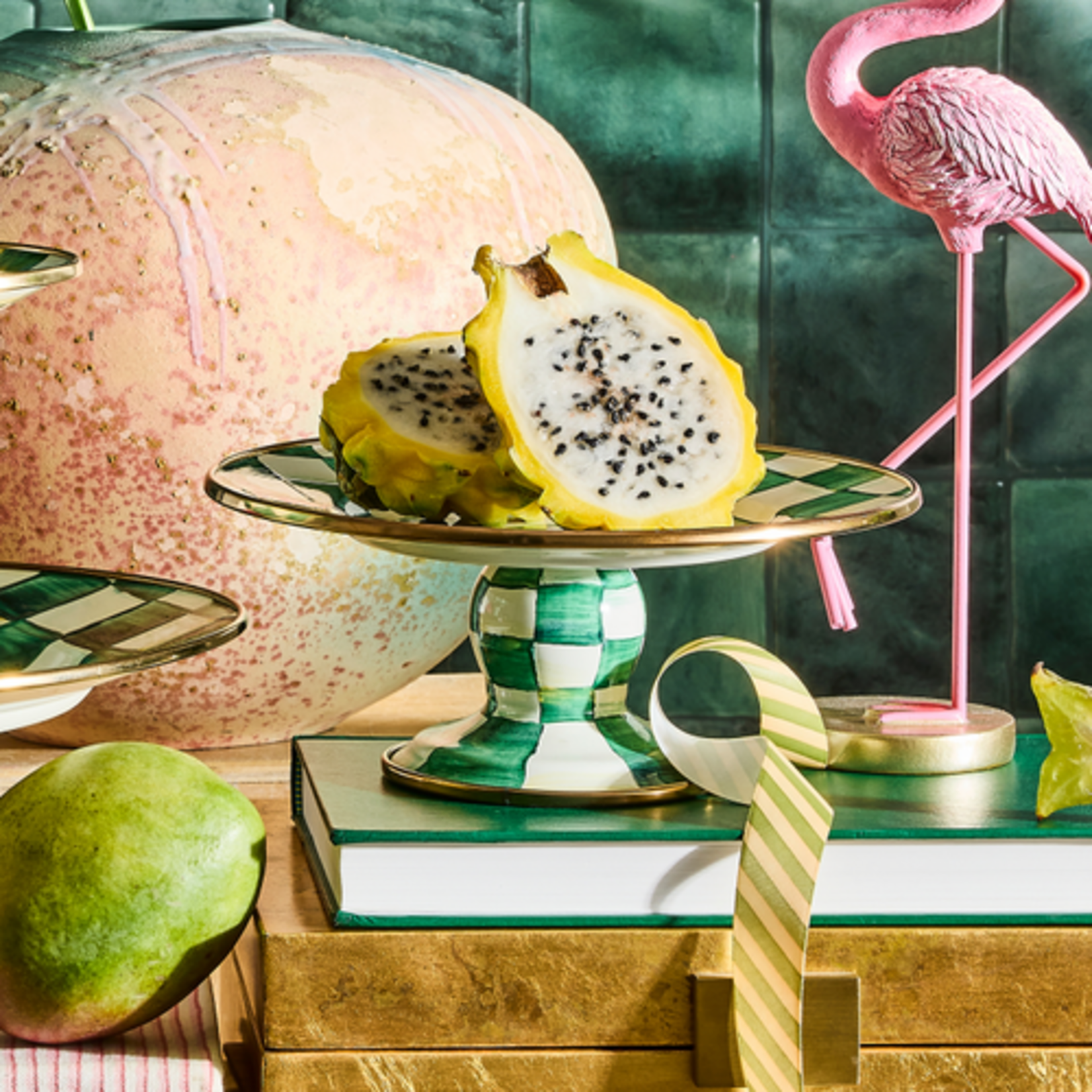 MacKenzie-Childs emerald check mini pedestal platter