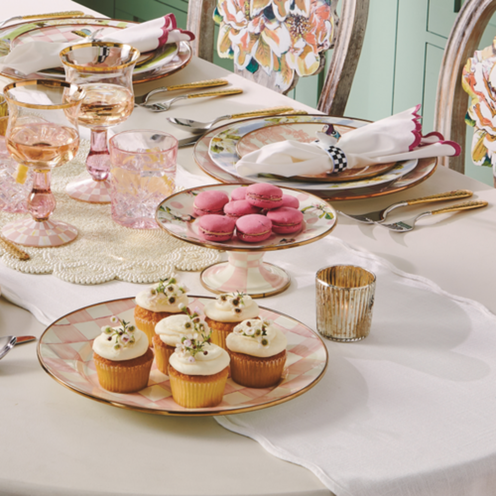 MacKenzie-Childs rosy check mini pedestal platter