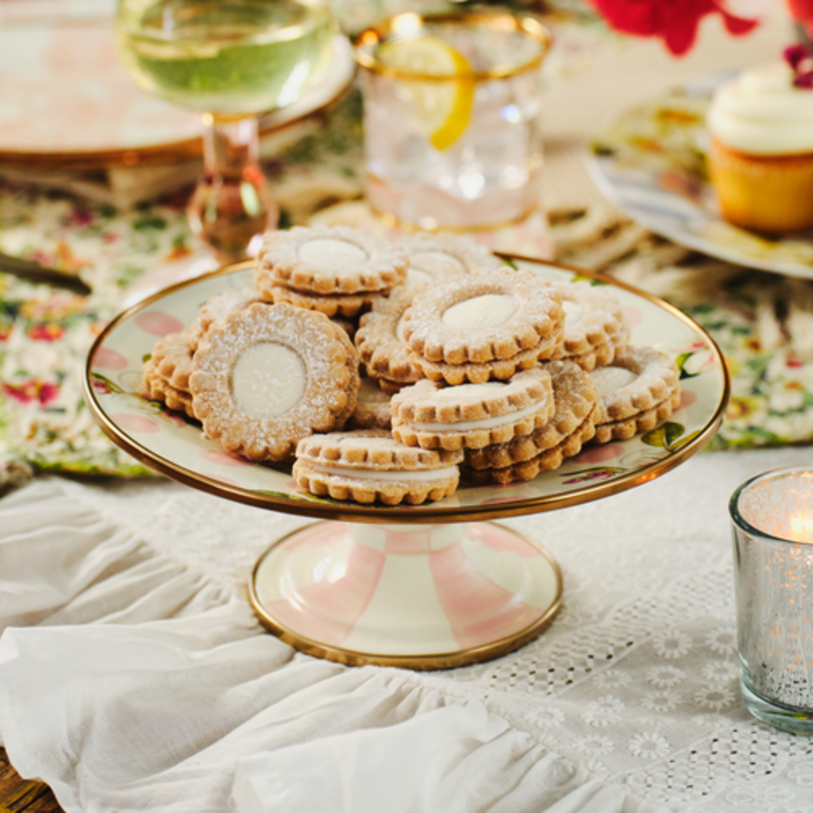 MacKenzie-Childs rosy check mini pedestal platter