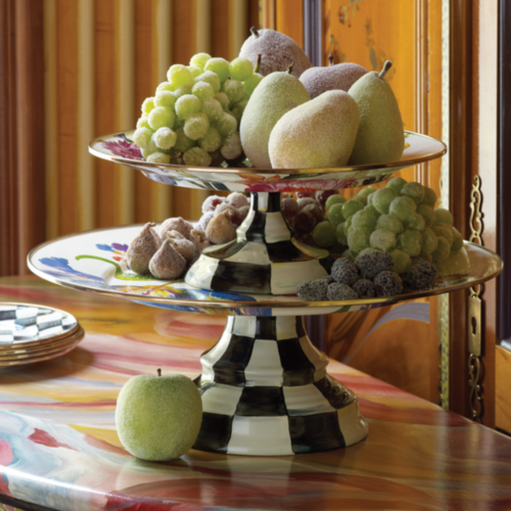 MacKenzie-Childs white flower market small pedestal platter