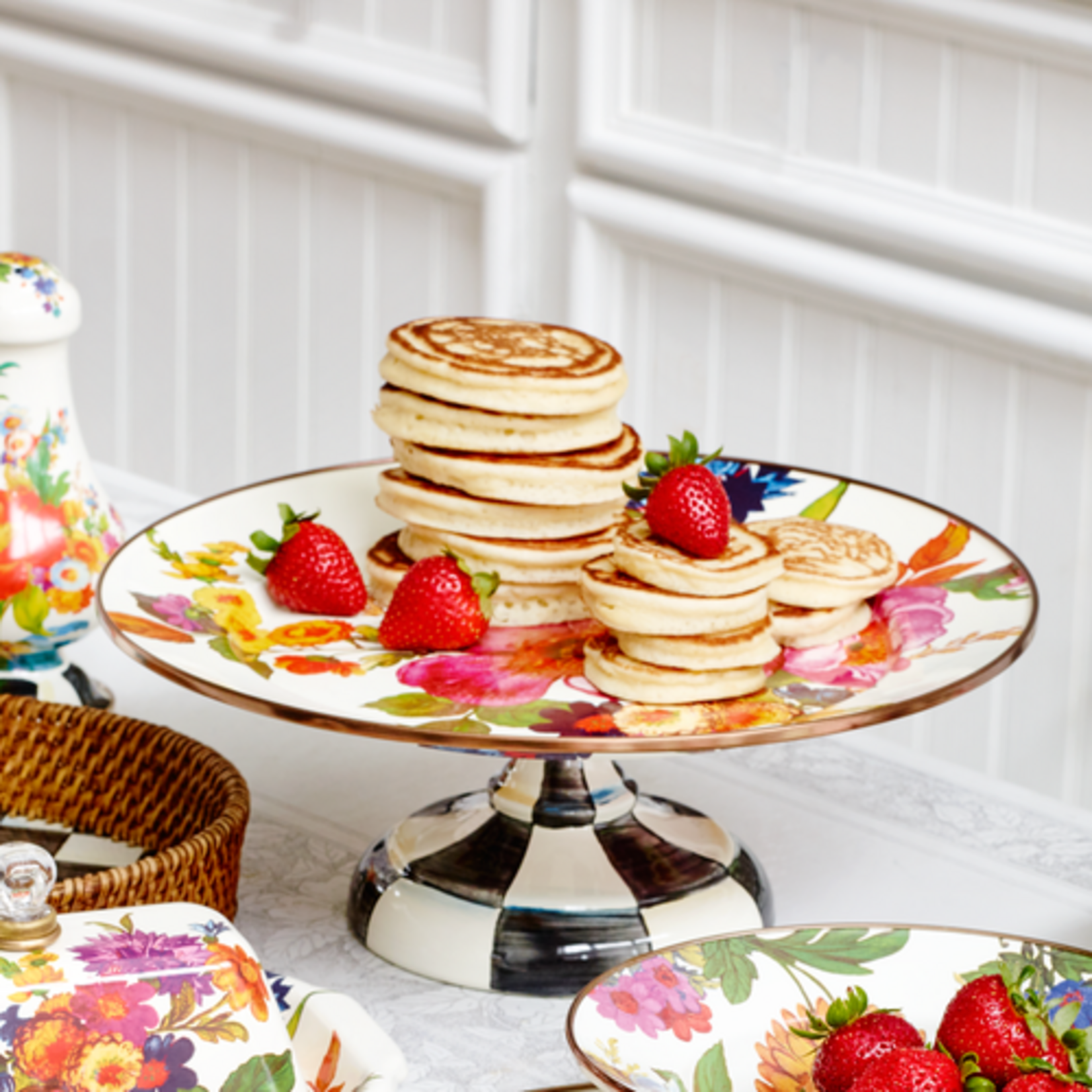 MacKenzie-Childs white flower market small pedestal platter