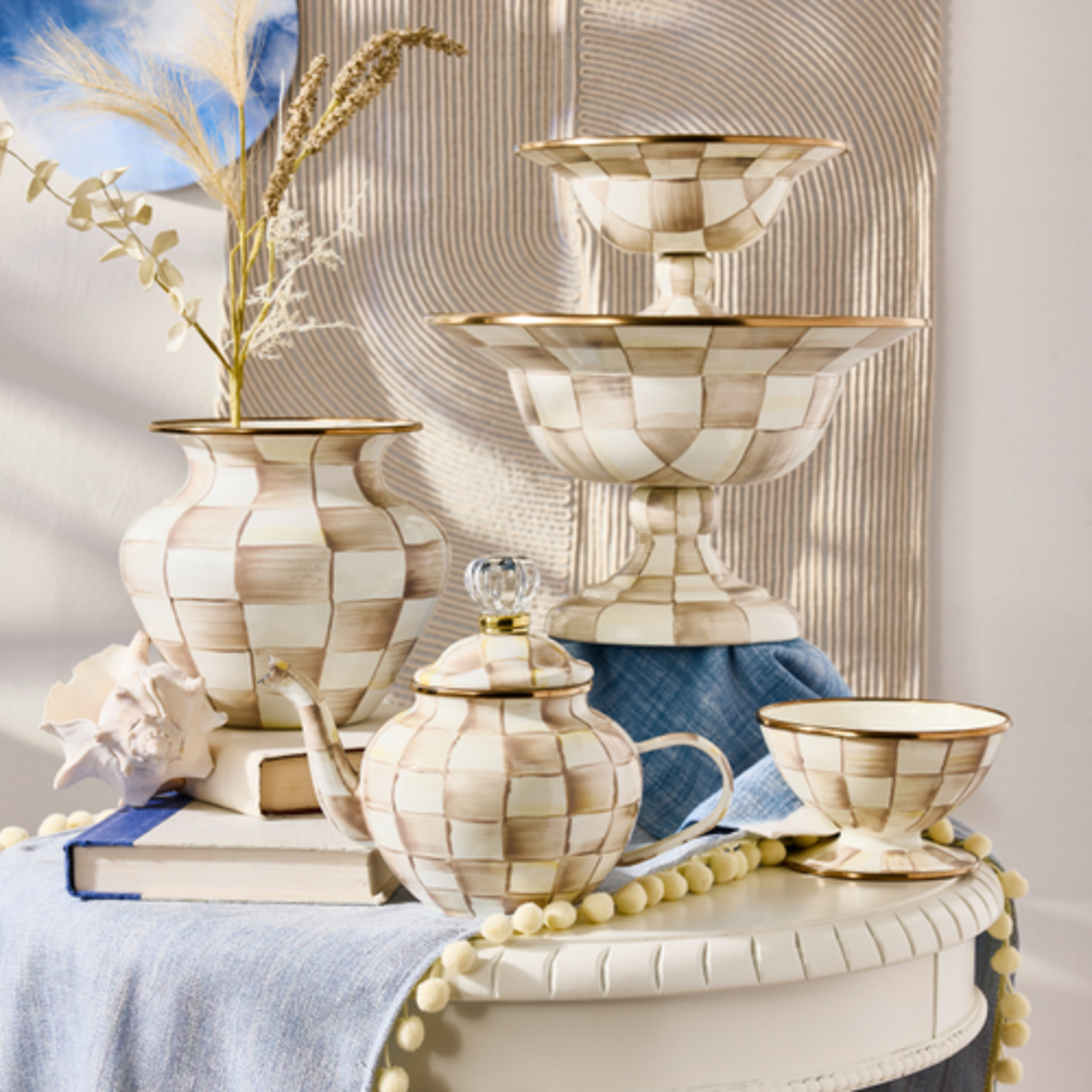 MacKenzie-Childs mocha check ice cream dish