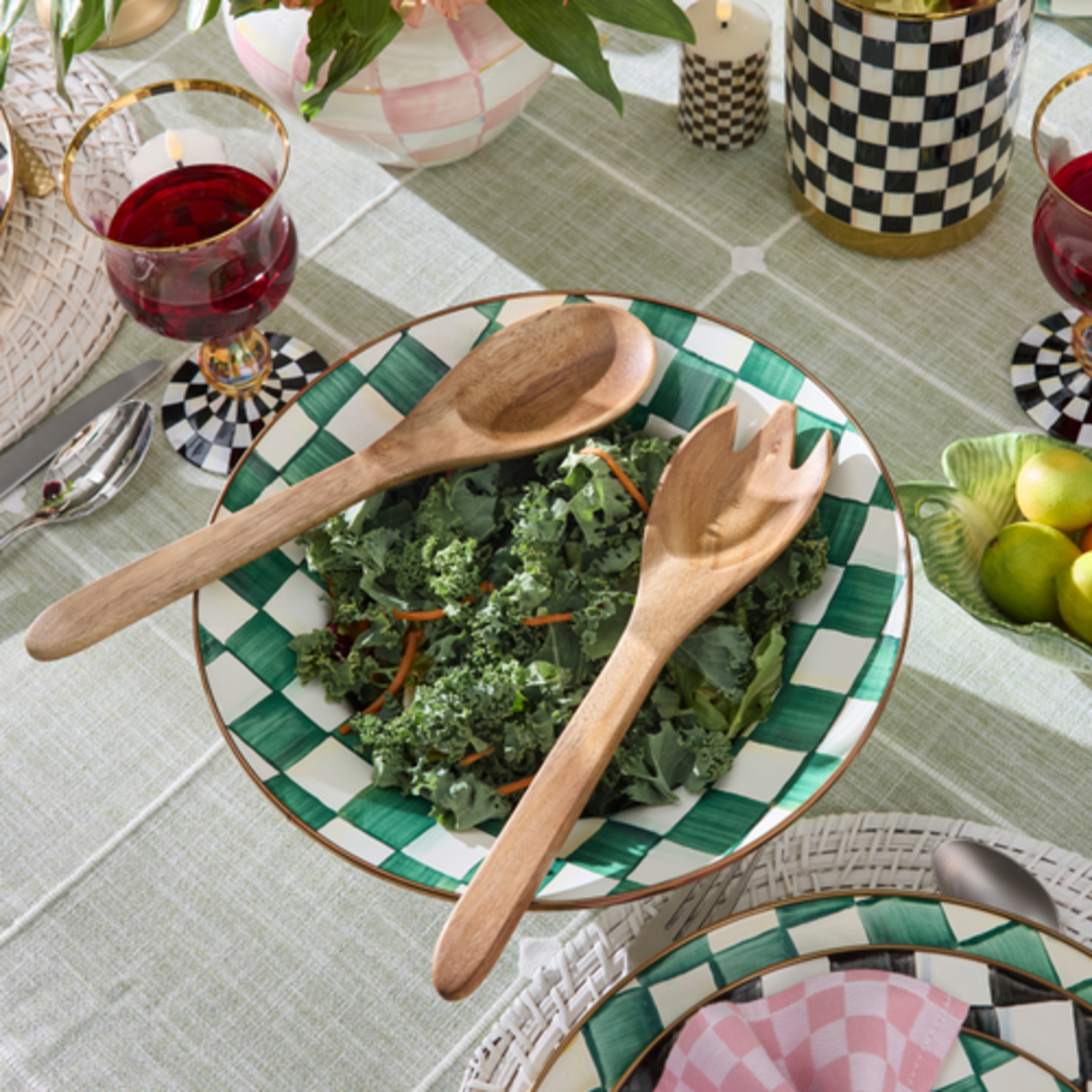 MacKenzie-Childs emerald check salad serving set