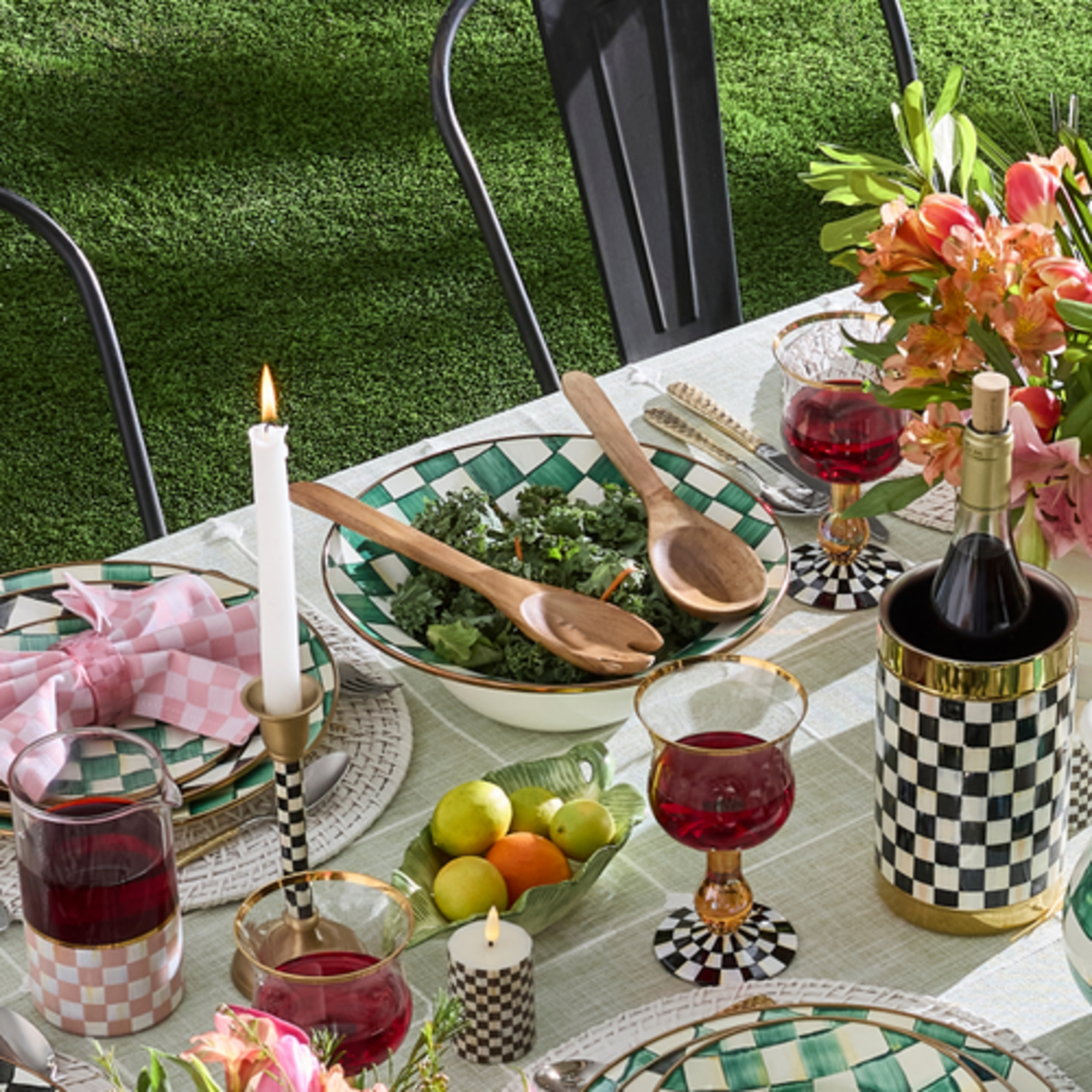 MacKenzie-Childs emerald check salad serving set