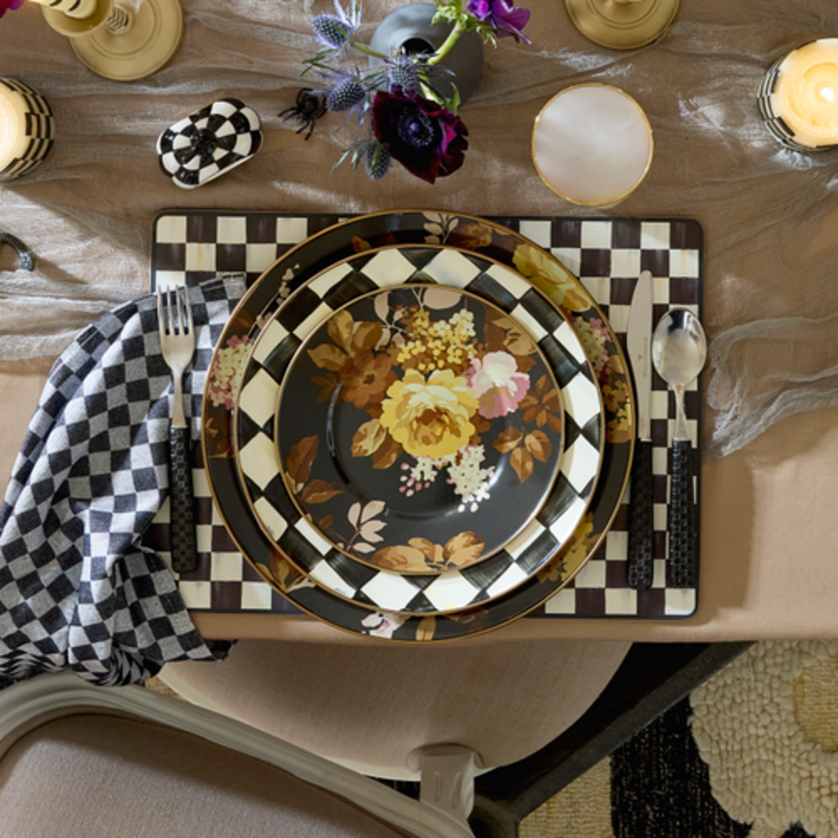 MacKenzie-Childs wild rose brown salad plate