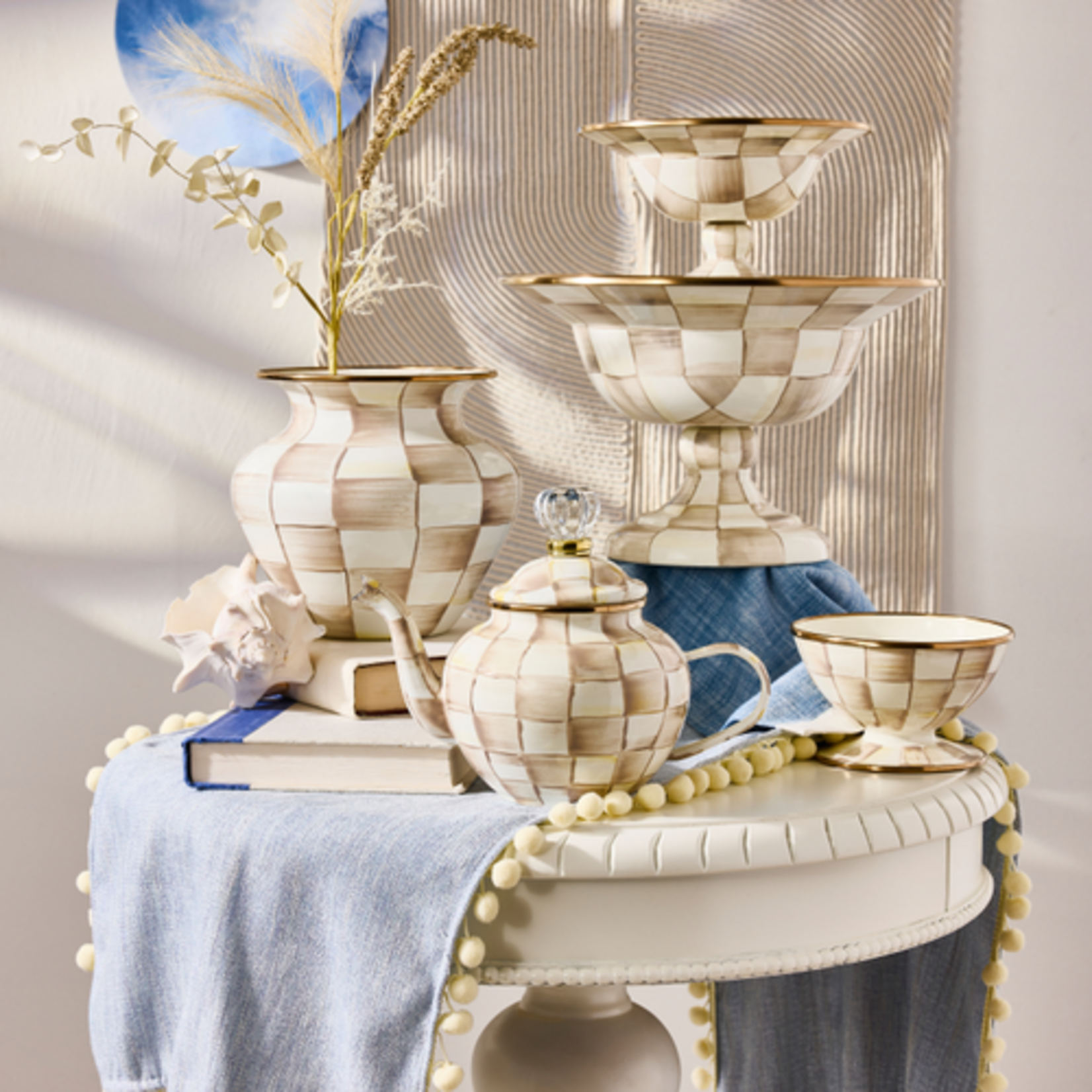 MacKenzie-Childs mocha check 4 cup teapot