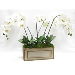 Wooden Med Rect Container Patina  distressed- Artificial Orchid White & Green