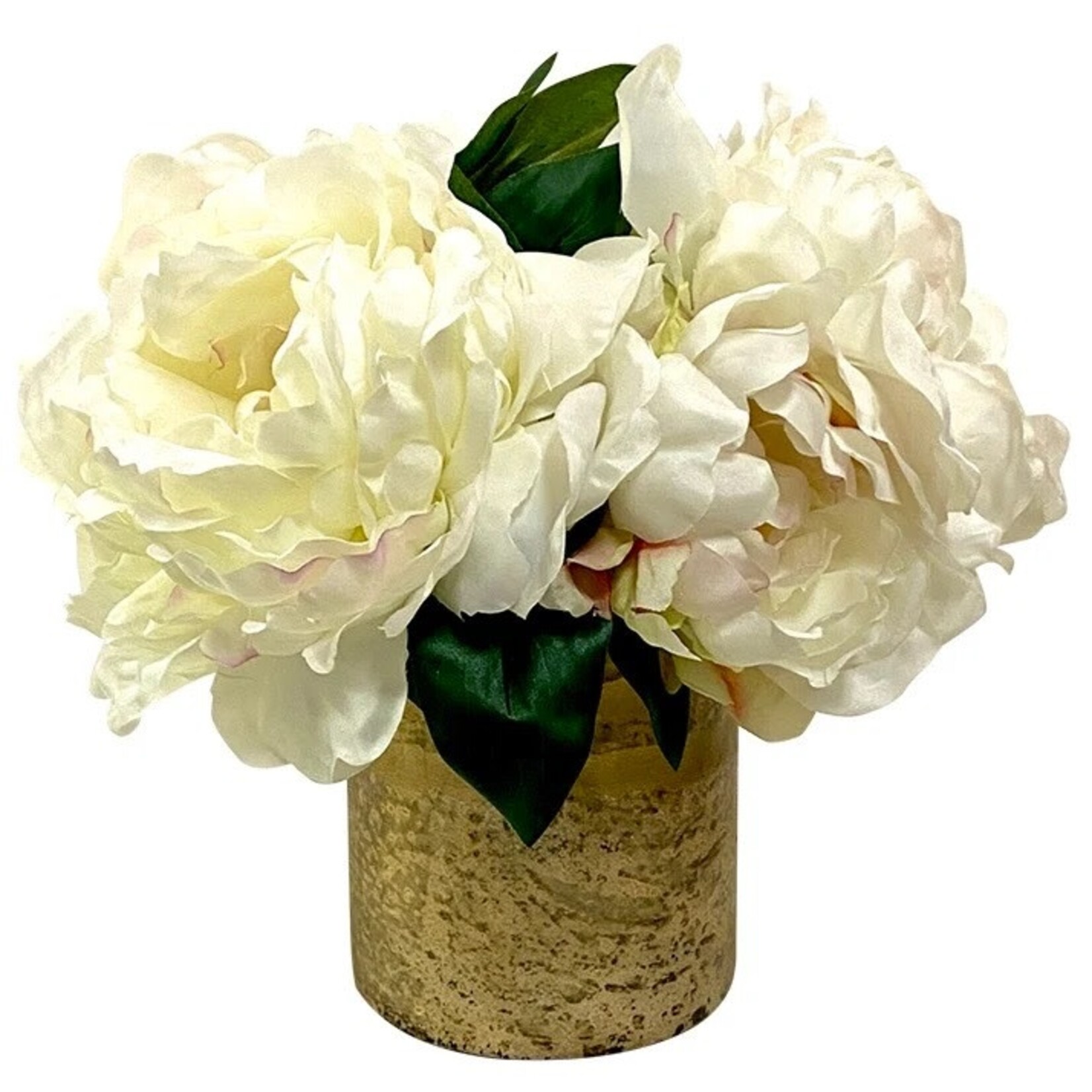 Gold Glass Vase Medium - Artificial Peony White
