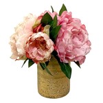 Gold Glass Vase Medium - Artificial Peony Pink