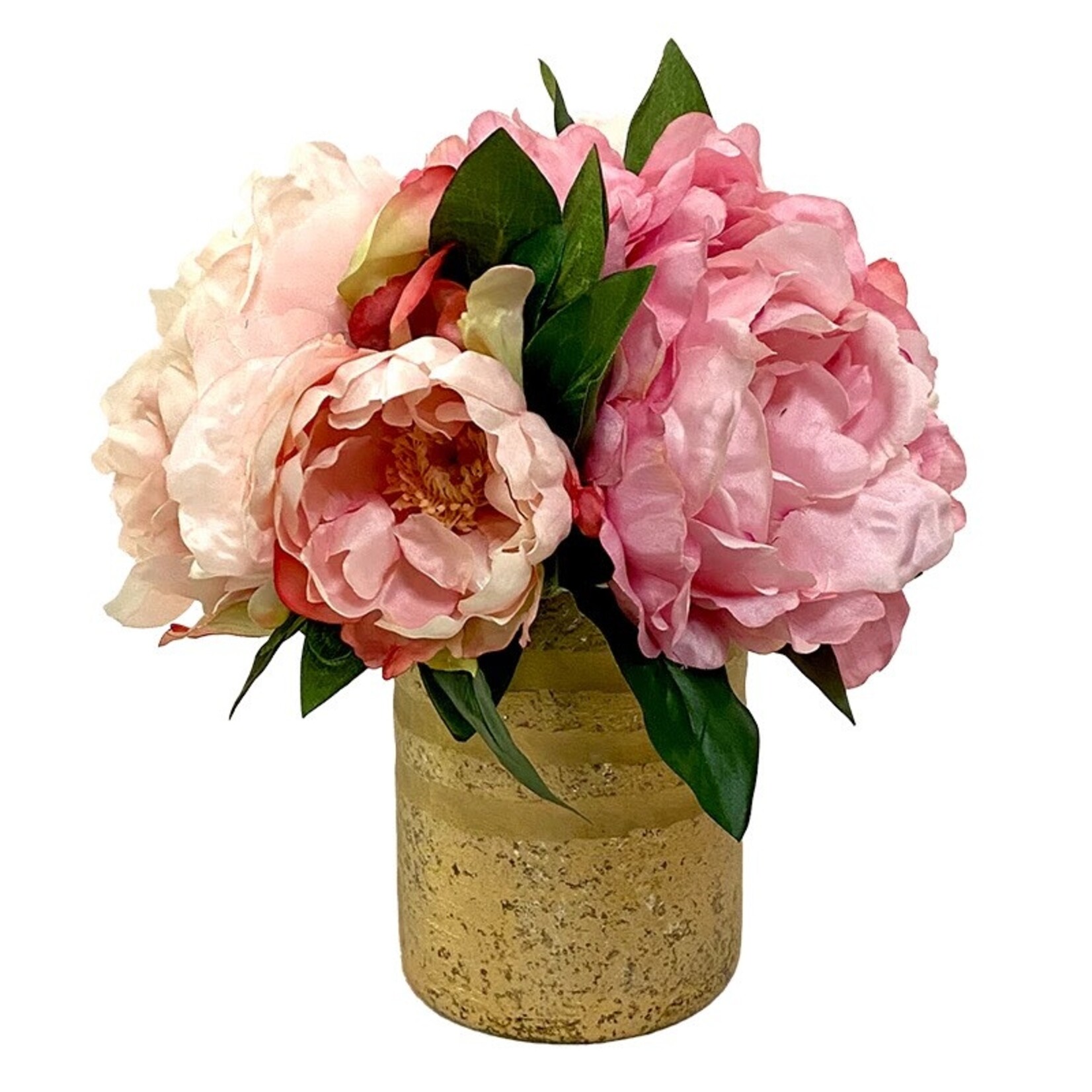 Gold Glass Vase Medium - Artificial Peony Pink