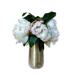 Silver Metal Vase Small - Artificial Peony White