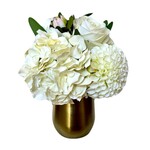 Metal Vase Gold Large - Artificial Dahlia & Rose White and Hydrangea White