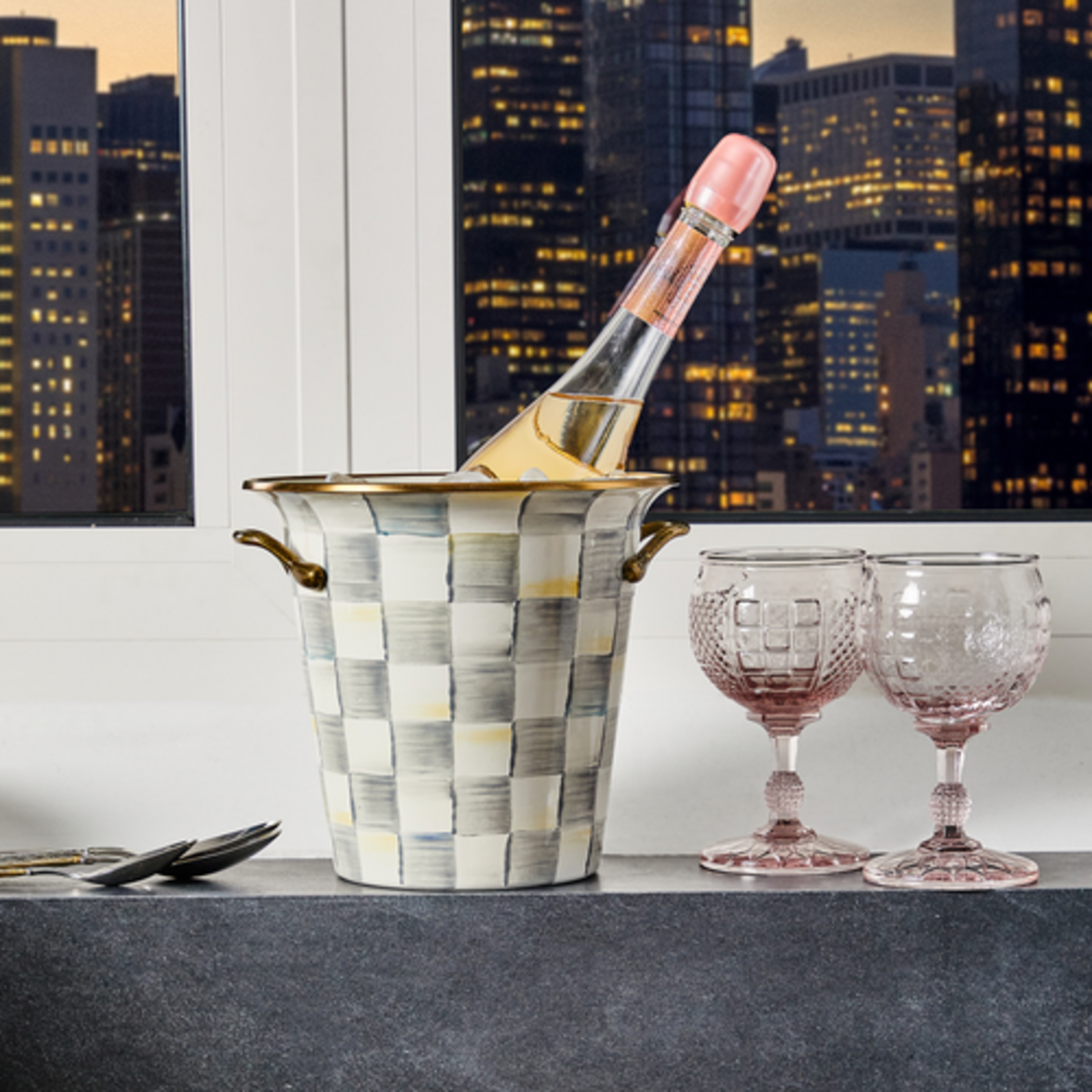 MacKenzie-Childs sterling check wine cooler