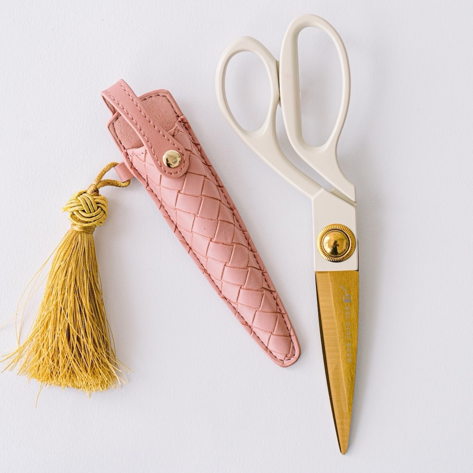Good JuJu vory and Gold Heirloom Scissors with Case - Petunia Pink