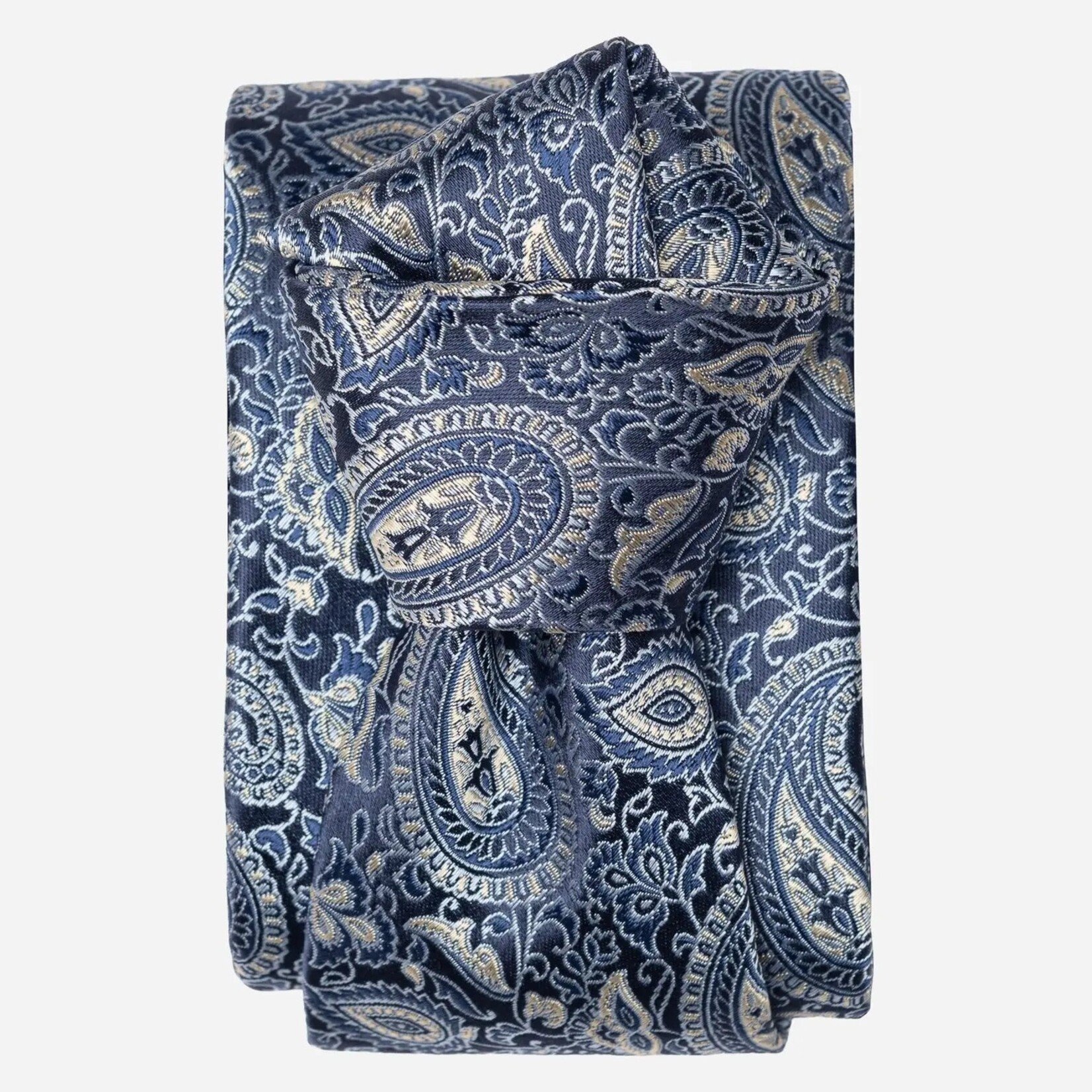 Elizabetta Made in Italy USA Donatello - Silk Jacquard Tie - Blue and Silver