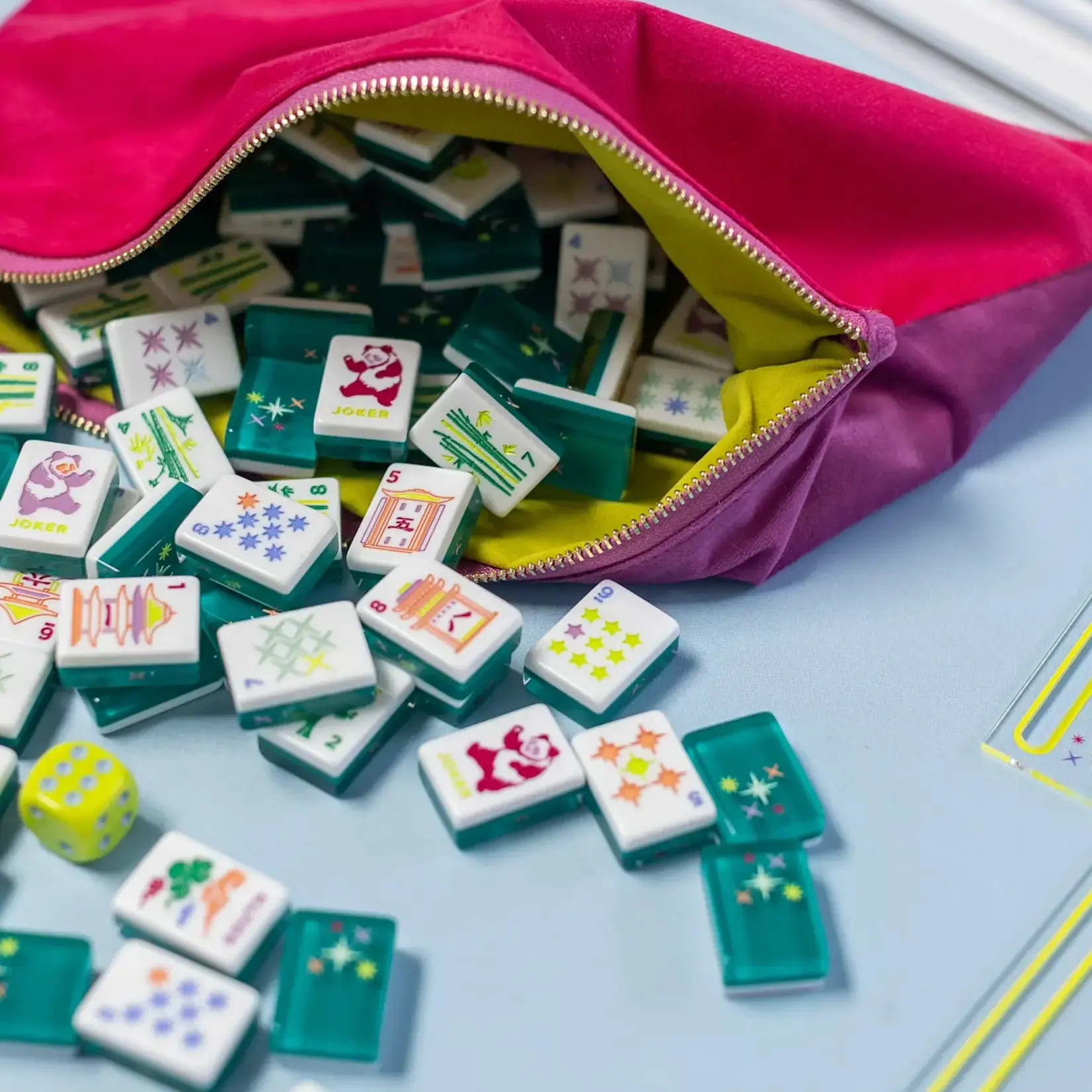 Bam Bird Boutique Emerald East Meets West Mahjong Set w/ Plum/Magenta Tile Bag