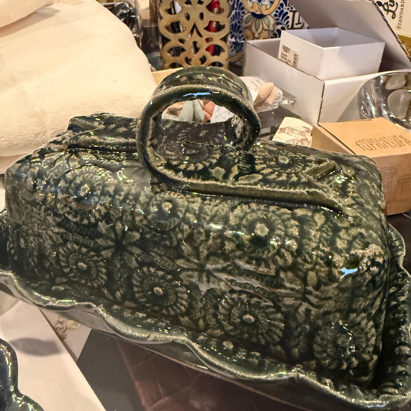 The Crafty *itch Green Circle pattern butter dish