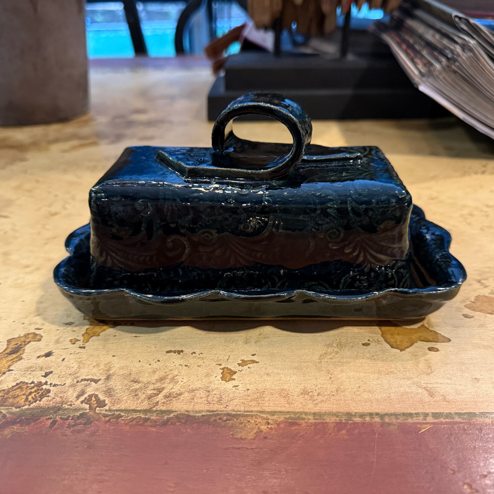 The Crafty *itch Dark Green Paisley Pattern Butter Dish