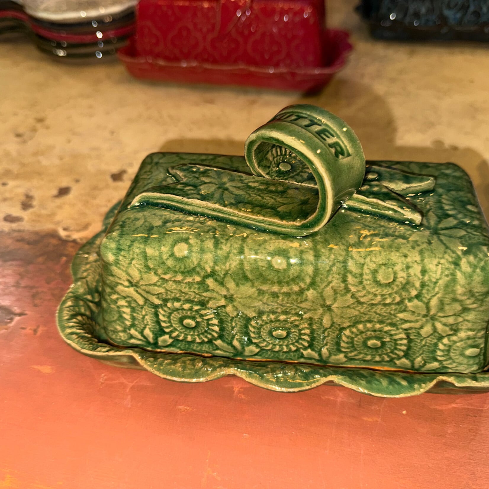 The Crafty *itch Light Green Dot Butter Dish