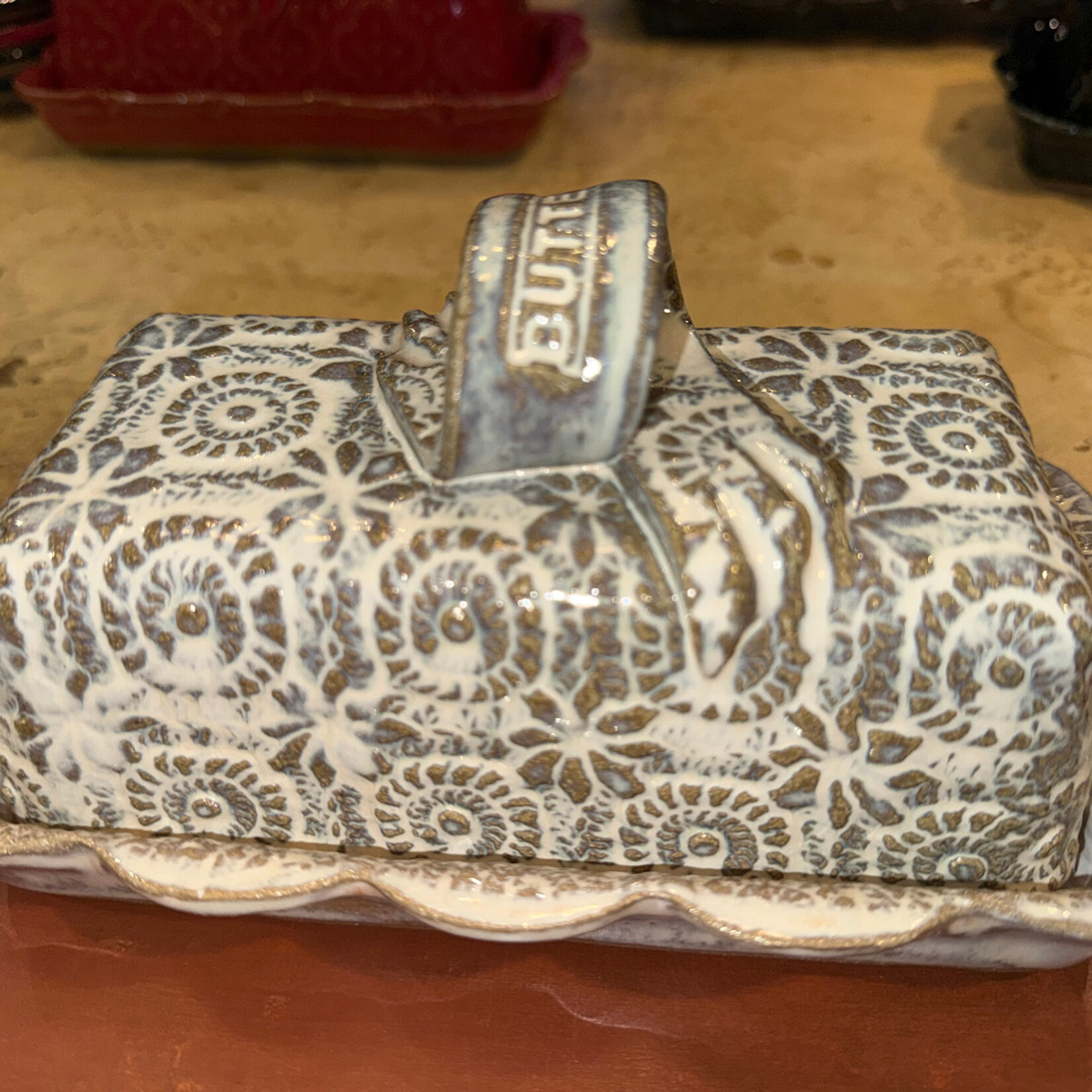 The Crafty *itch White Circles Butter Dish