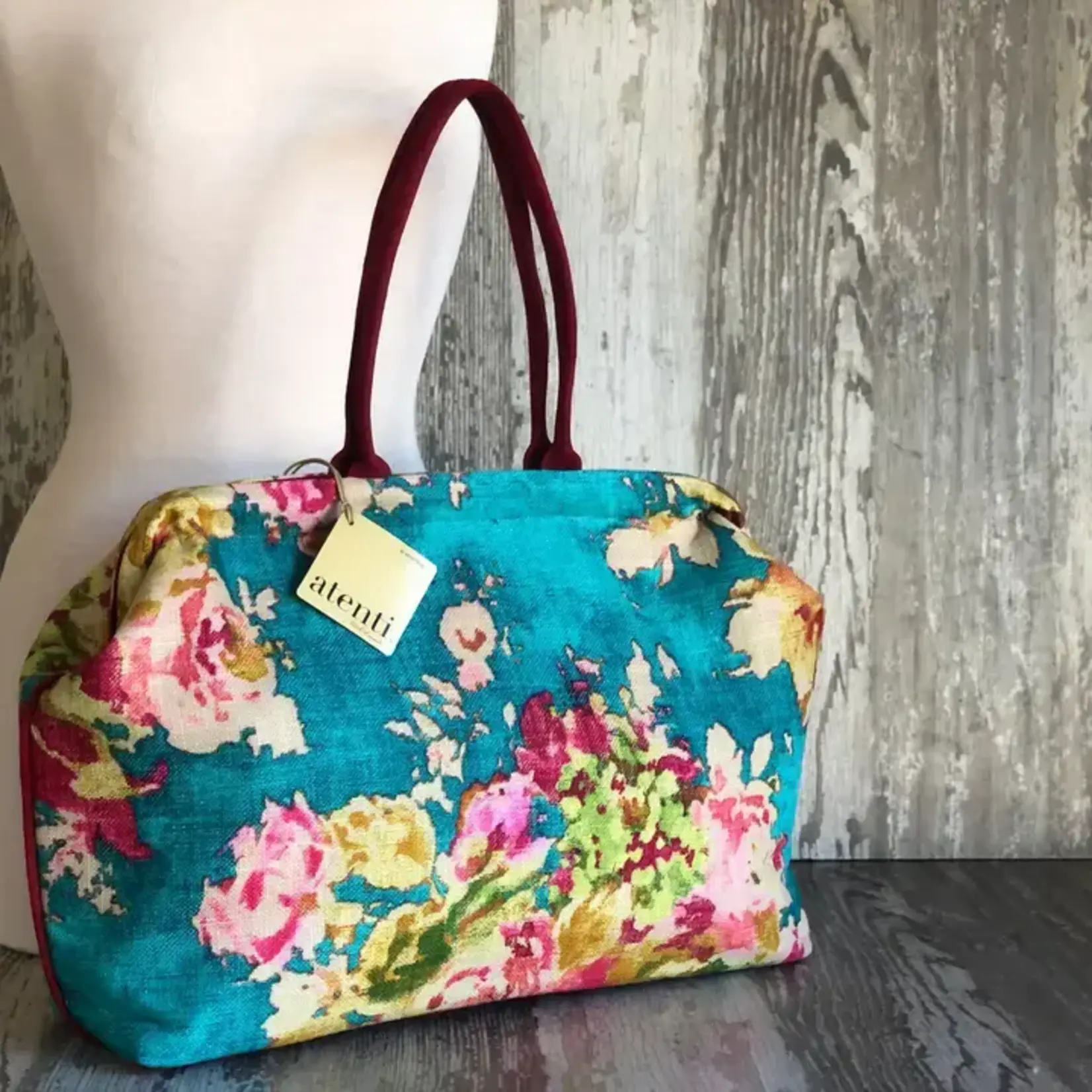 Atenti Blossom Blue Pioneer, Atenti USA Handmade, Foral Mary Poppins Snap Frame Bag