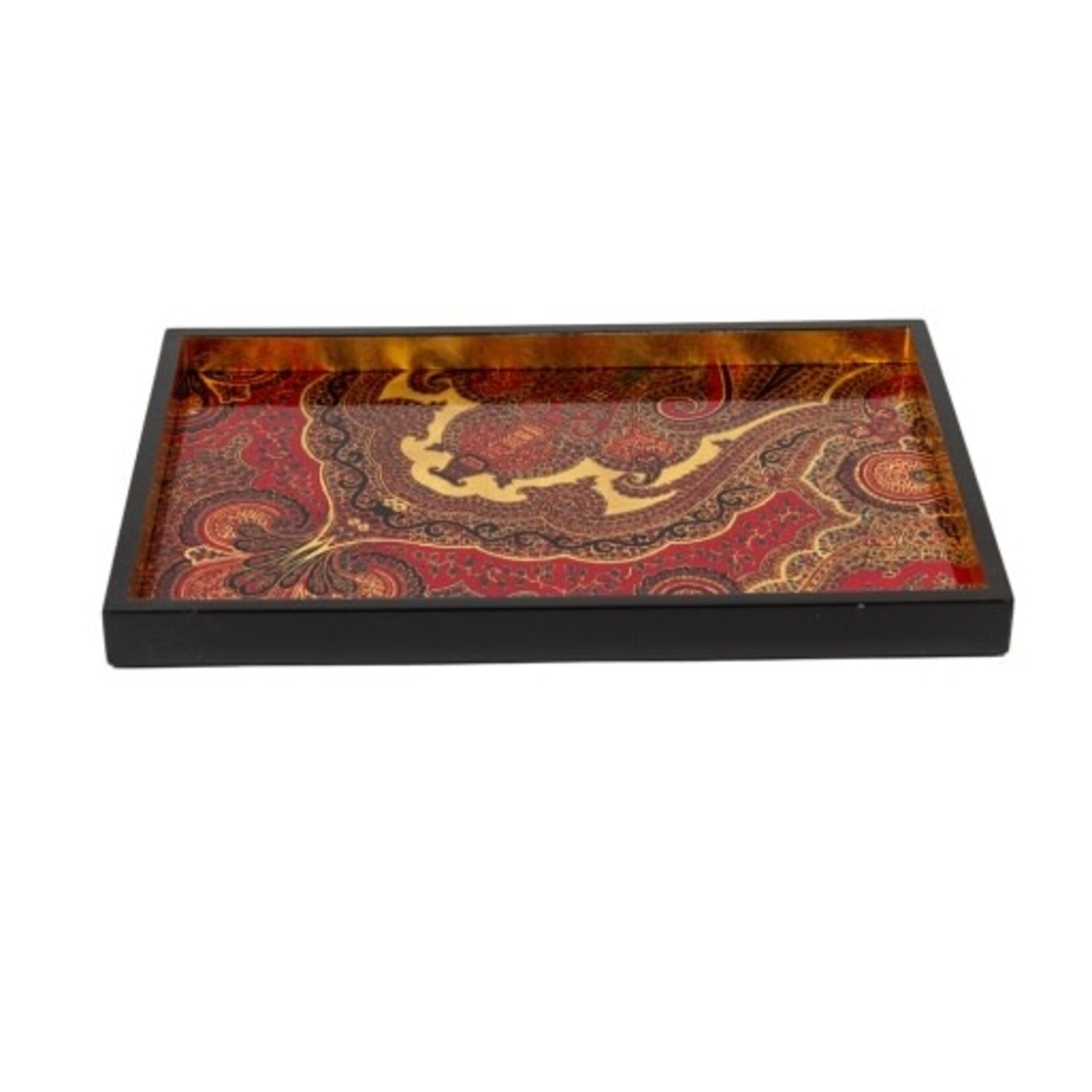 Caspari Jaipur Crimson Lacquer Sm Rect Tray-8 7/8 X 13 3/4