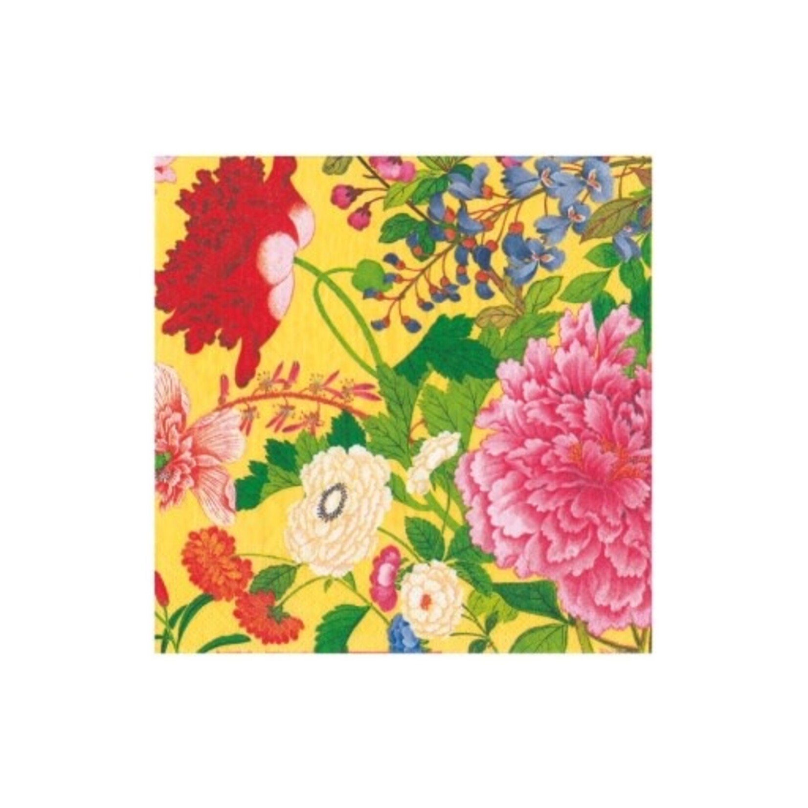 Caspari A Profusion Of Flowers 2 Yellow Cocktail Napkin - package of 20