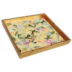 Caspari Hummingbird Trellis Gold Bamboo Edge Square Lacquer Tray