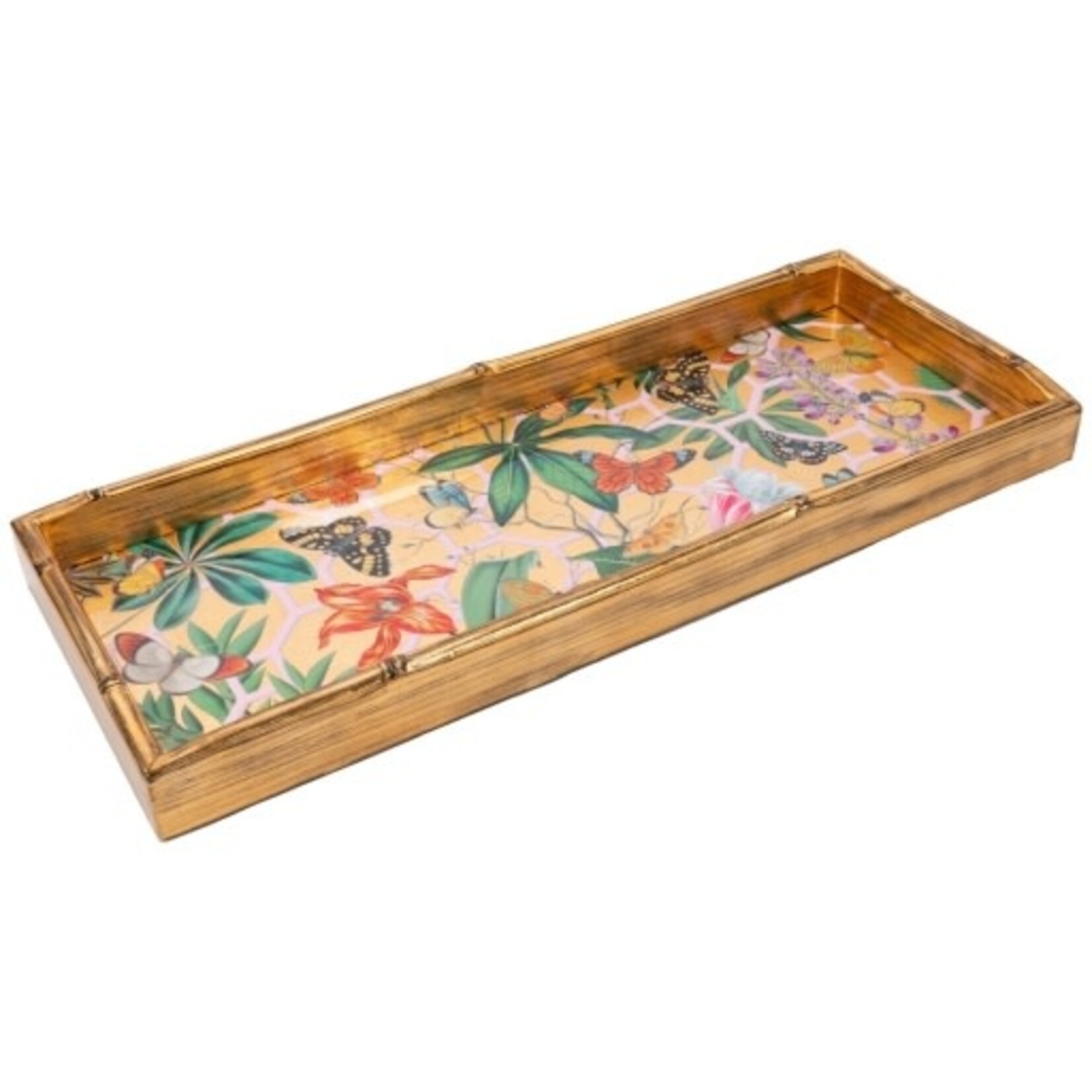 Caspari Kaleidoscope Bamboo Edge Lacquer Bar Tray