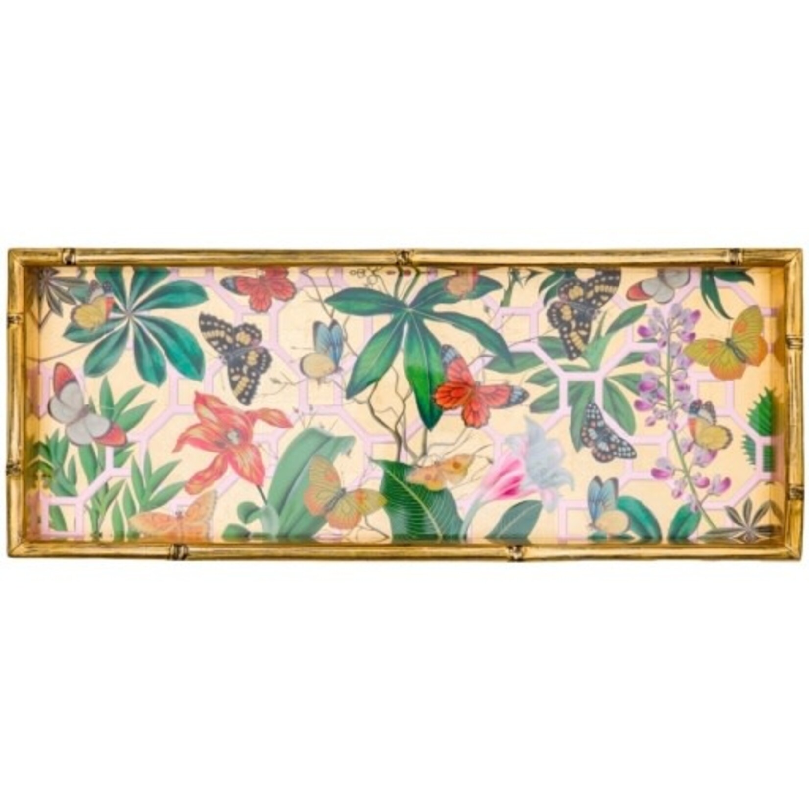 Caspari Kaleidoscope Bamboo Edge Lacquer Bar Tray