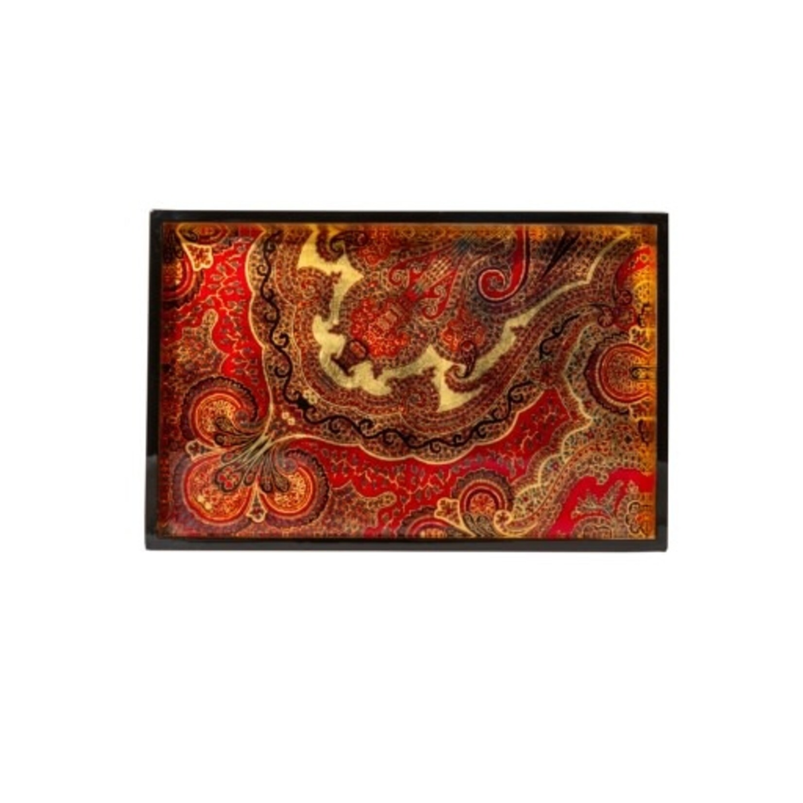 Caspari Jaipur Crimson Lacquer Sm Rect Tray-8 7/8 X 13 3/4