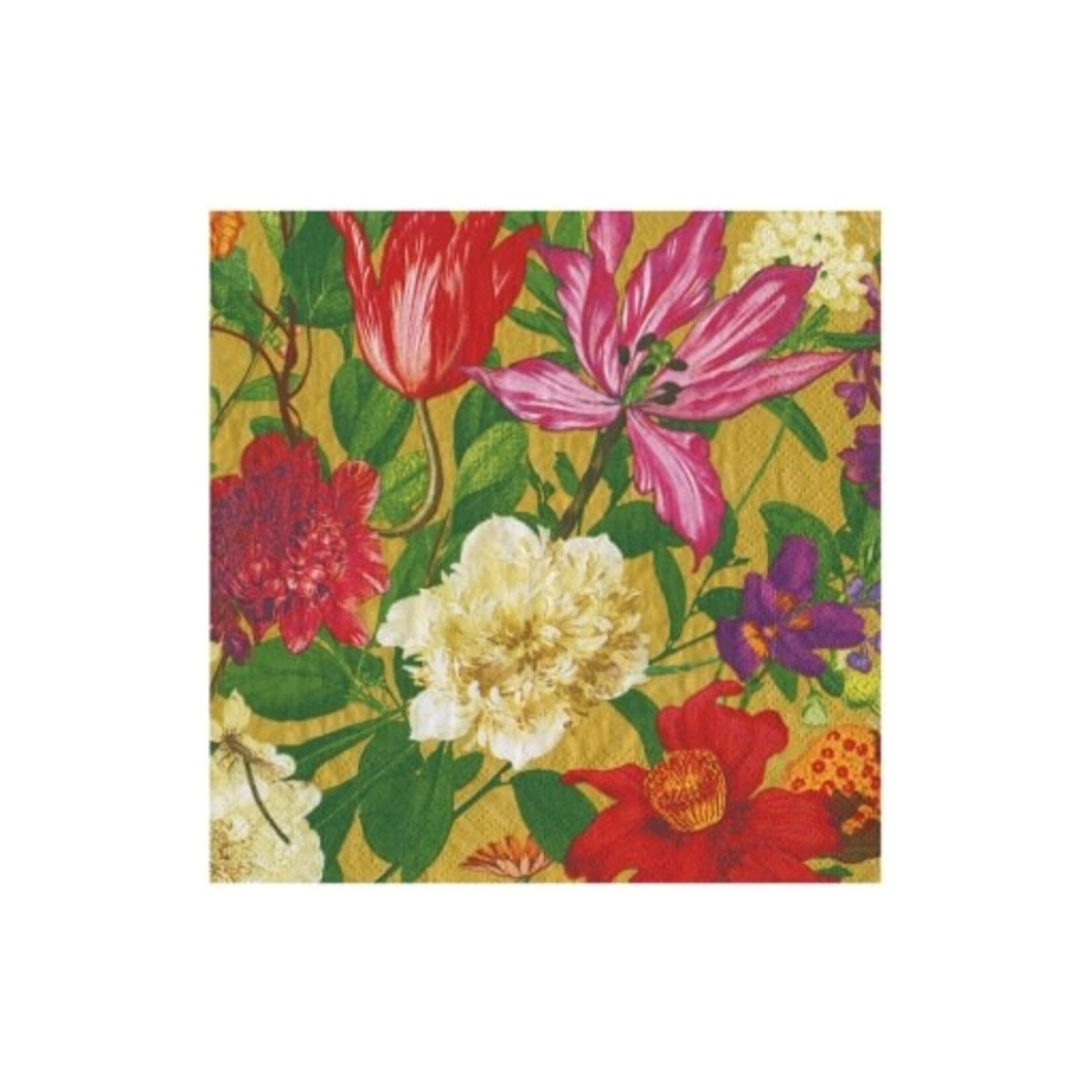Caspari Dutch Floral Gold Cocktail Napkins - includes 20 Cocktail Napkins