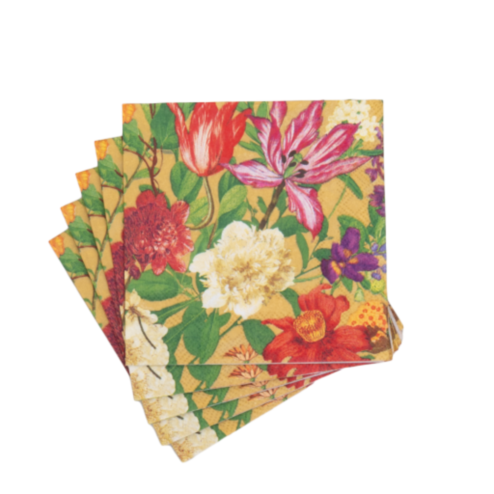 Caspari Dutch Floral Gold Cocktail Napkins - includes 20 Cocktail Napkins