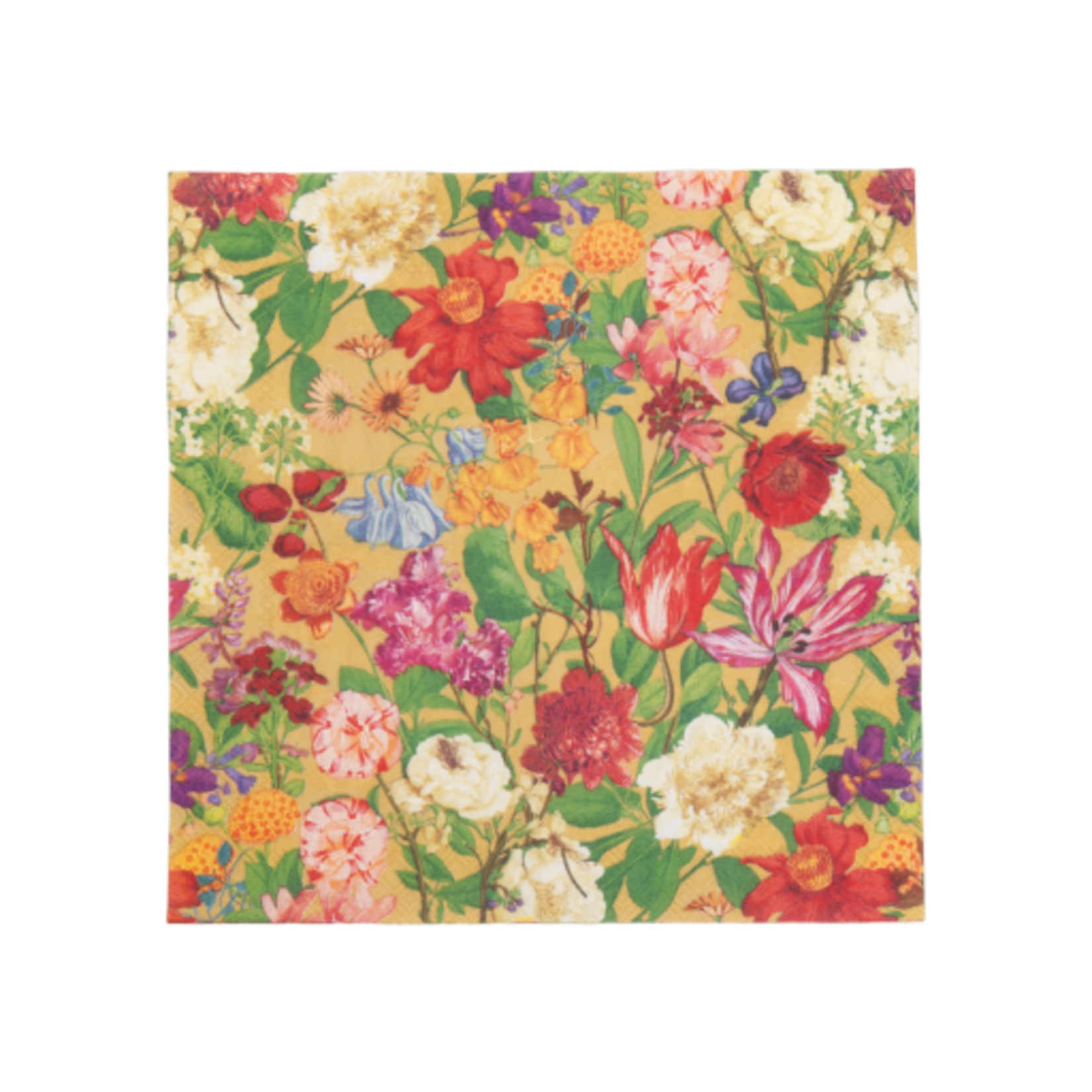 Caspari Dutch Floral Gold Cocktail Napkins - includes 20 Cocktail Napkins