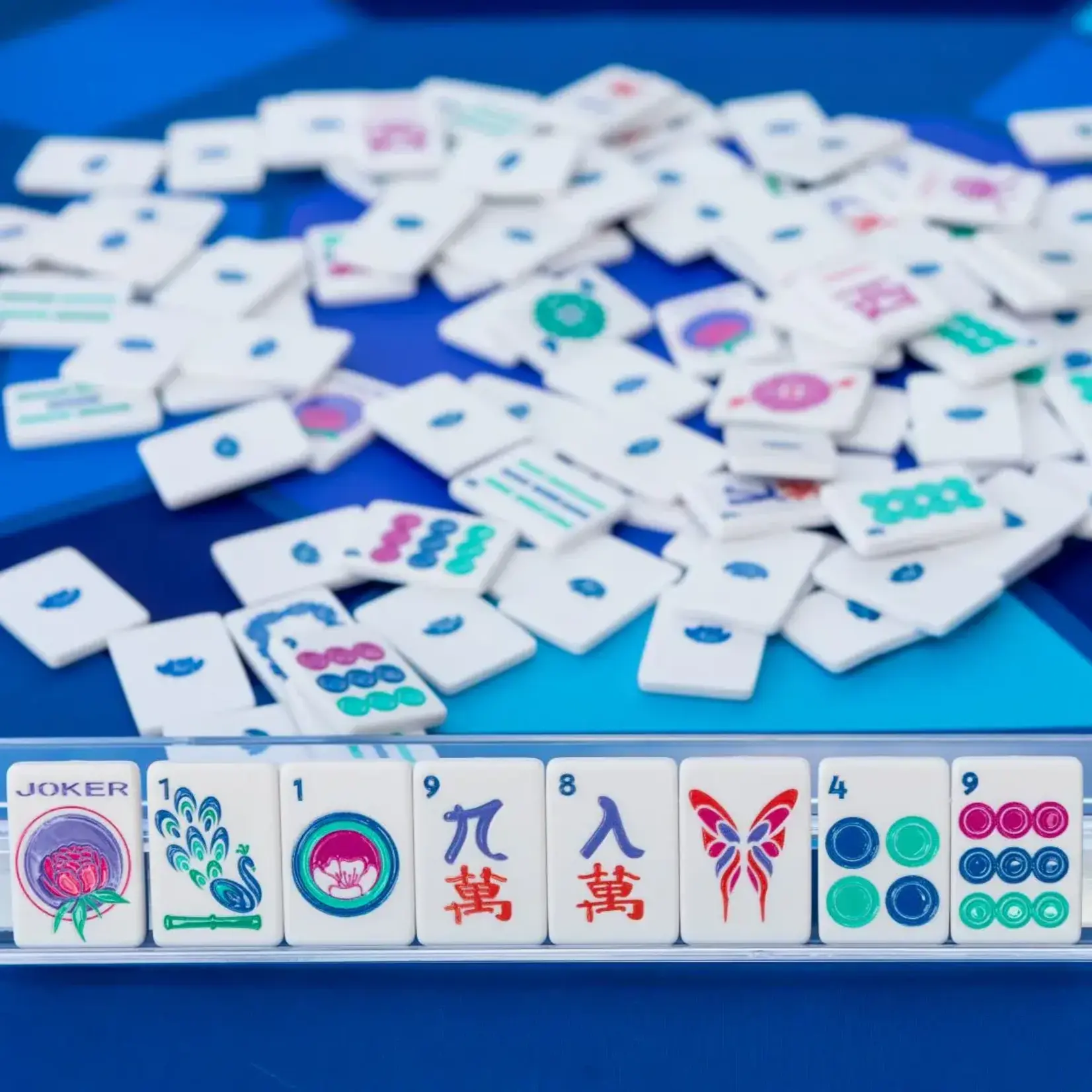 The Mahjong House White with Jewel-Tones Travel Mahjong Set