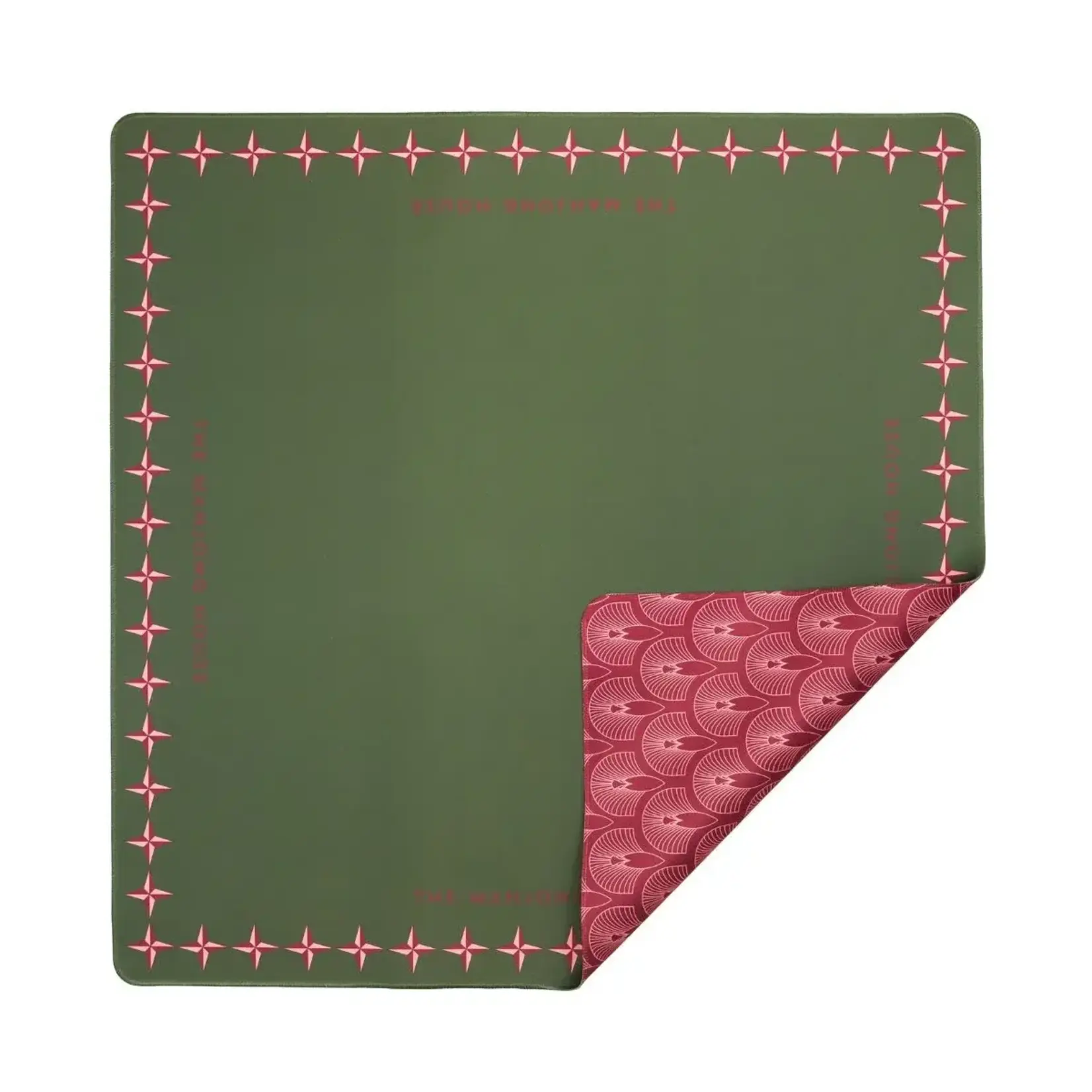 The Mahjong House Deco Olive & Red Double-Sided Mahjong Mat