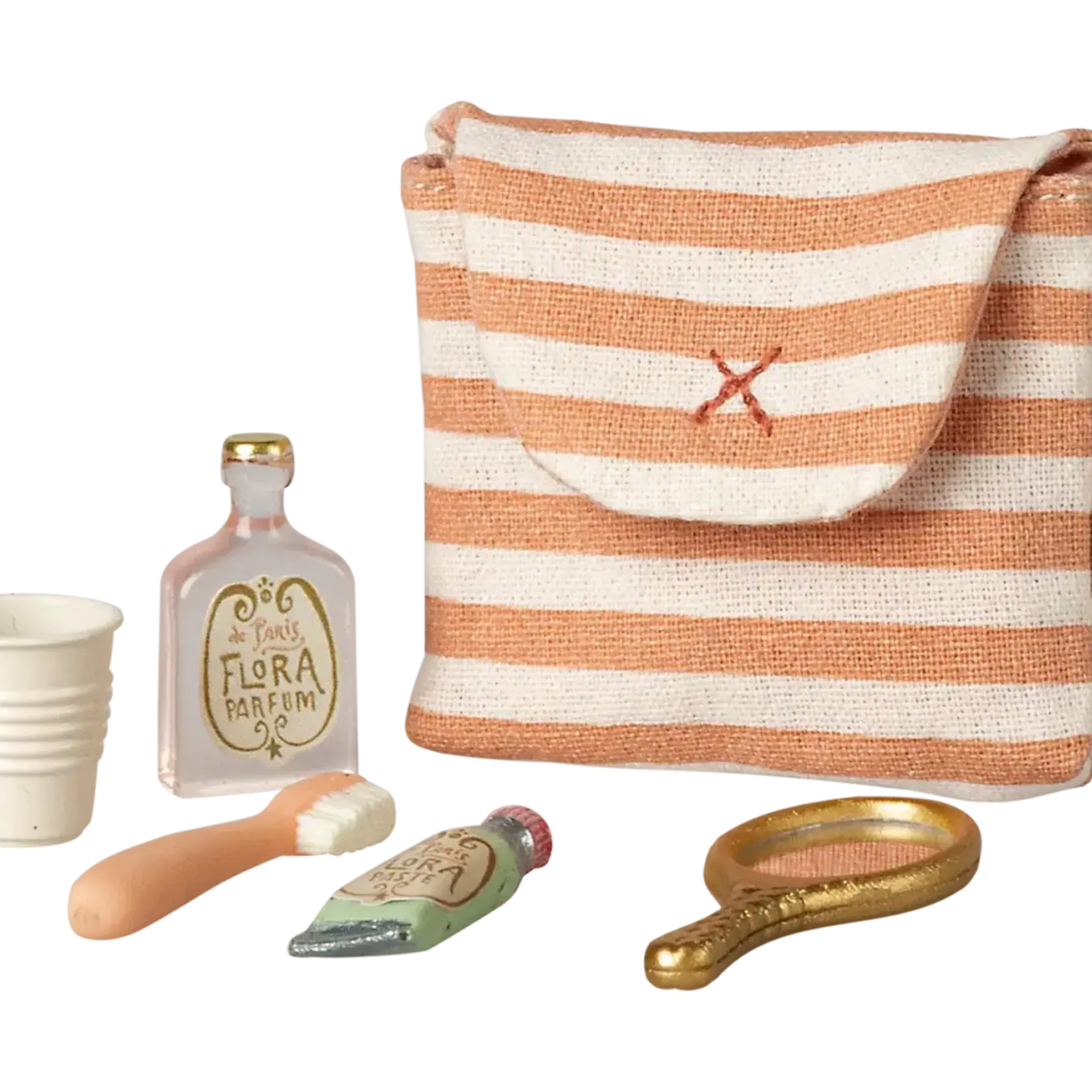 Maileg USA Toothbrush set in bag, Mouse - Coral